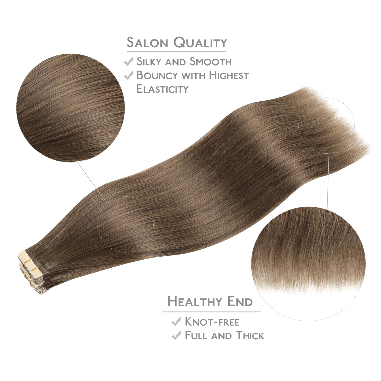 Wennalife Tape In Hair Extensions Human Hair, 20Pcs 50G 16 Inch Light Ash Brown Remy Hair Extensions Straight Human Hair Tape In
