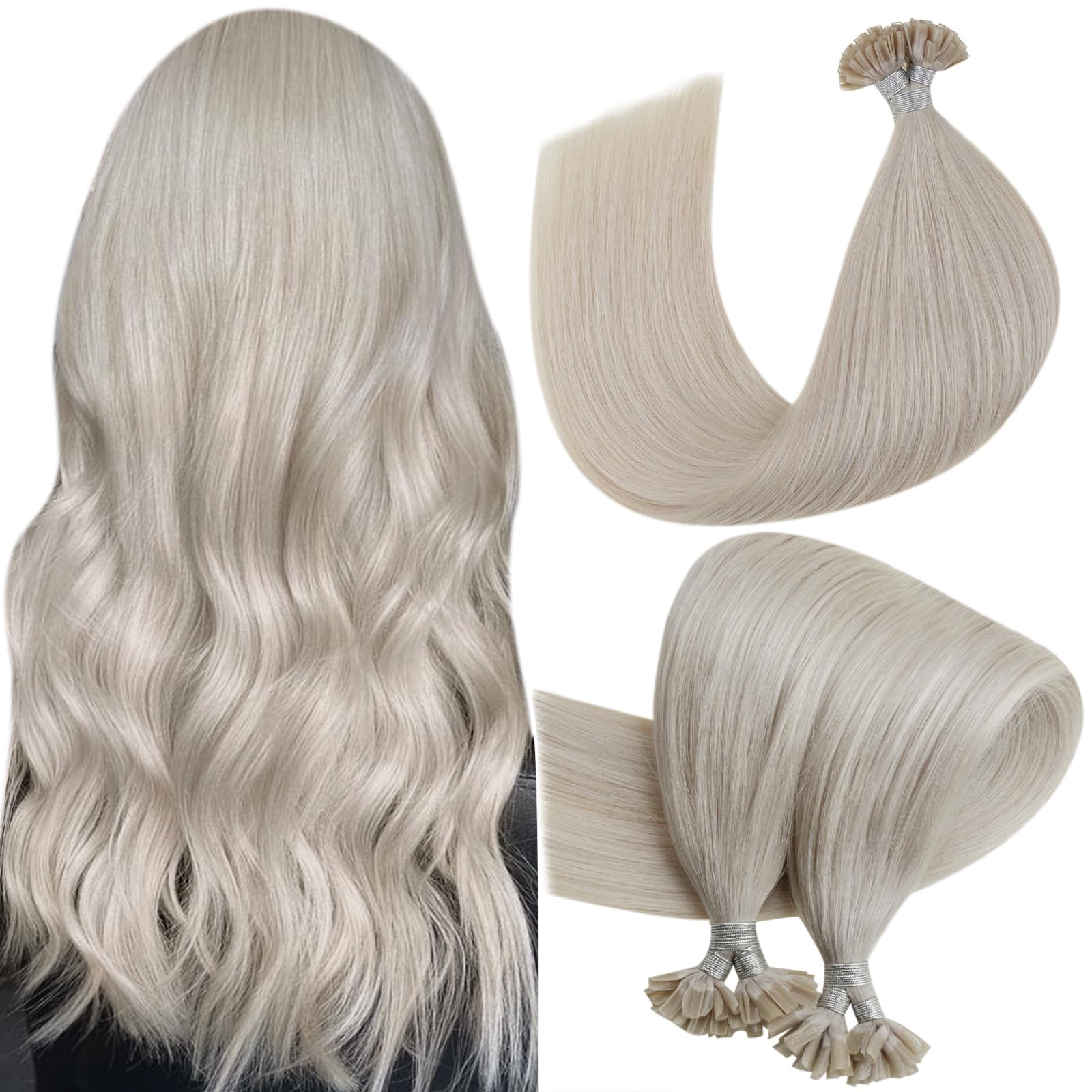 Hetto Ktip Human Hair Extensions #60 Platinum Blonde U Tip Hair Extensions Human Hair Pre Bonded K Tip Hair Extensions Real Huma
