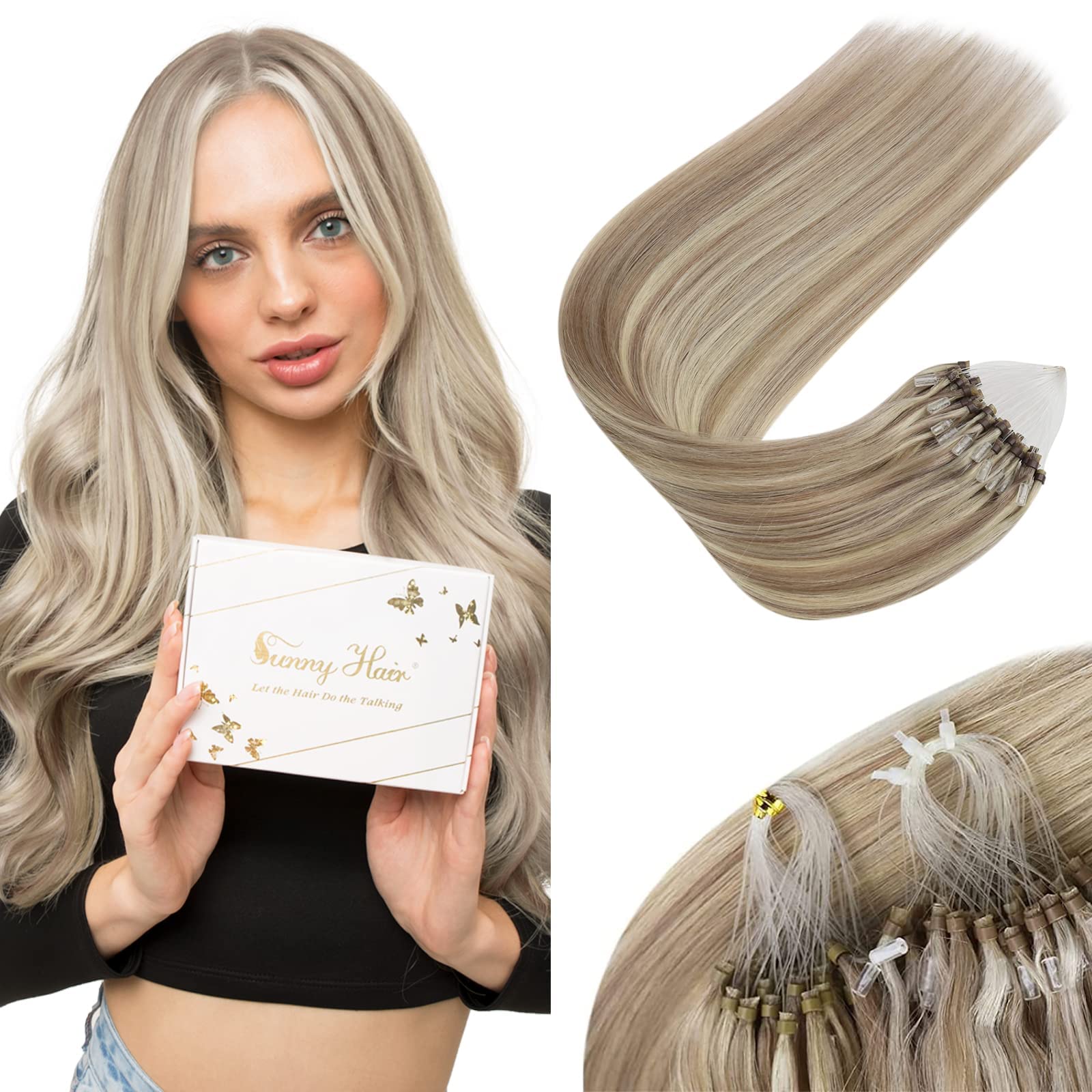 Sunny Micro Hair Extensions Human Hair Ash Blonde Highlight Bleach Blonde Micro Bead Human Hair Extensions Blonde Highlight Micr
