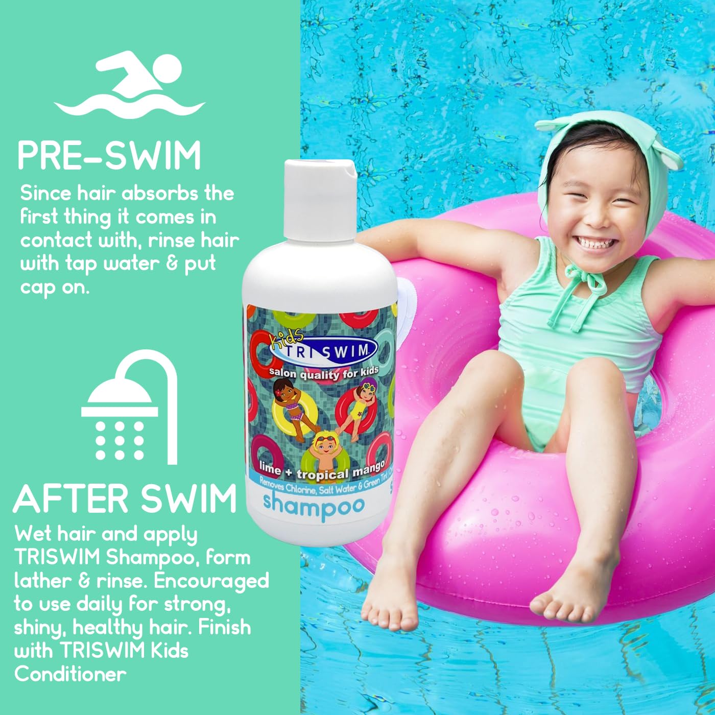 TRISWIM Kids Scented Shampoo After- Swimmer Hair Care, Chlorine Removal, Dandruff symptoms and Dry Scalp Relief