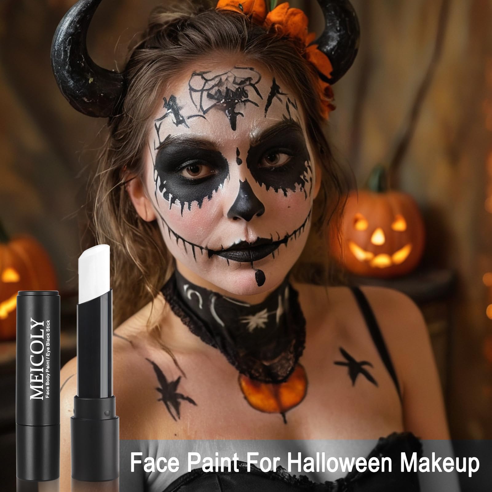 Meicoly White Face Body Paint Stick,Long Lasting Face Paint Halloween Cosplay Makeup,White Eye Black Eye Stick For Baseball/Soft
