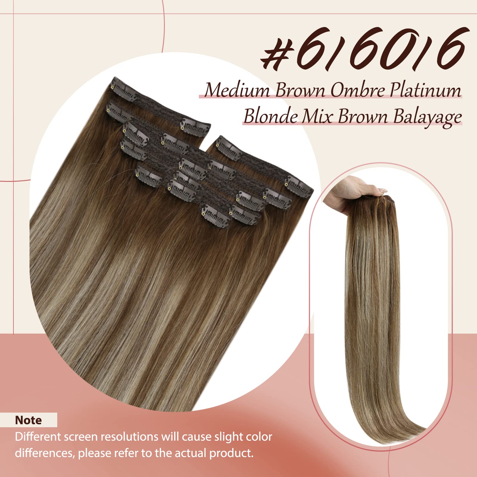 Sunny Human Hair clip in Hair Extensions Balayage Brown Blonde clip in Human Hair Extensions Medium Brown Balayage Platinum Blon