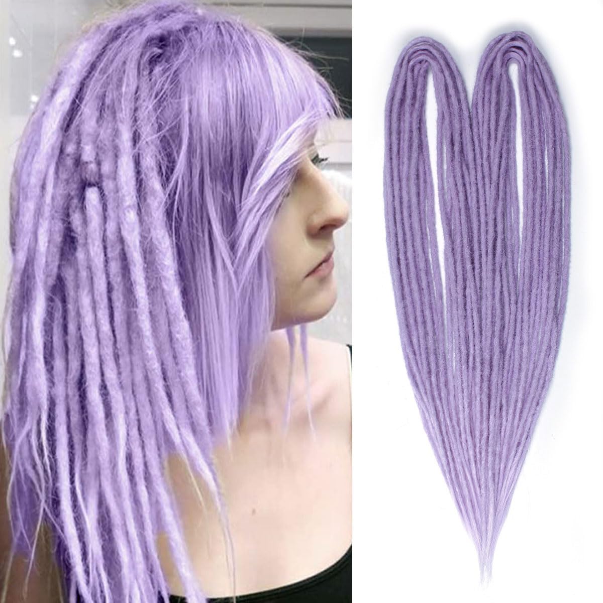 18 Inch Lavender Purple Double Ended Dreadlock Extensions, 20 Strands Handmade Synthetic DE Dreads Extensions, Thin 0.6cm Width 
