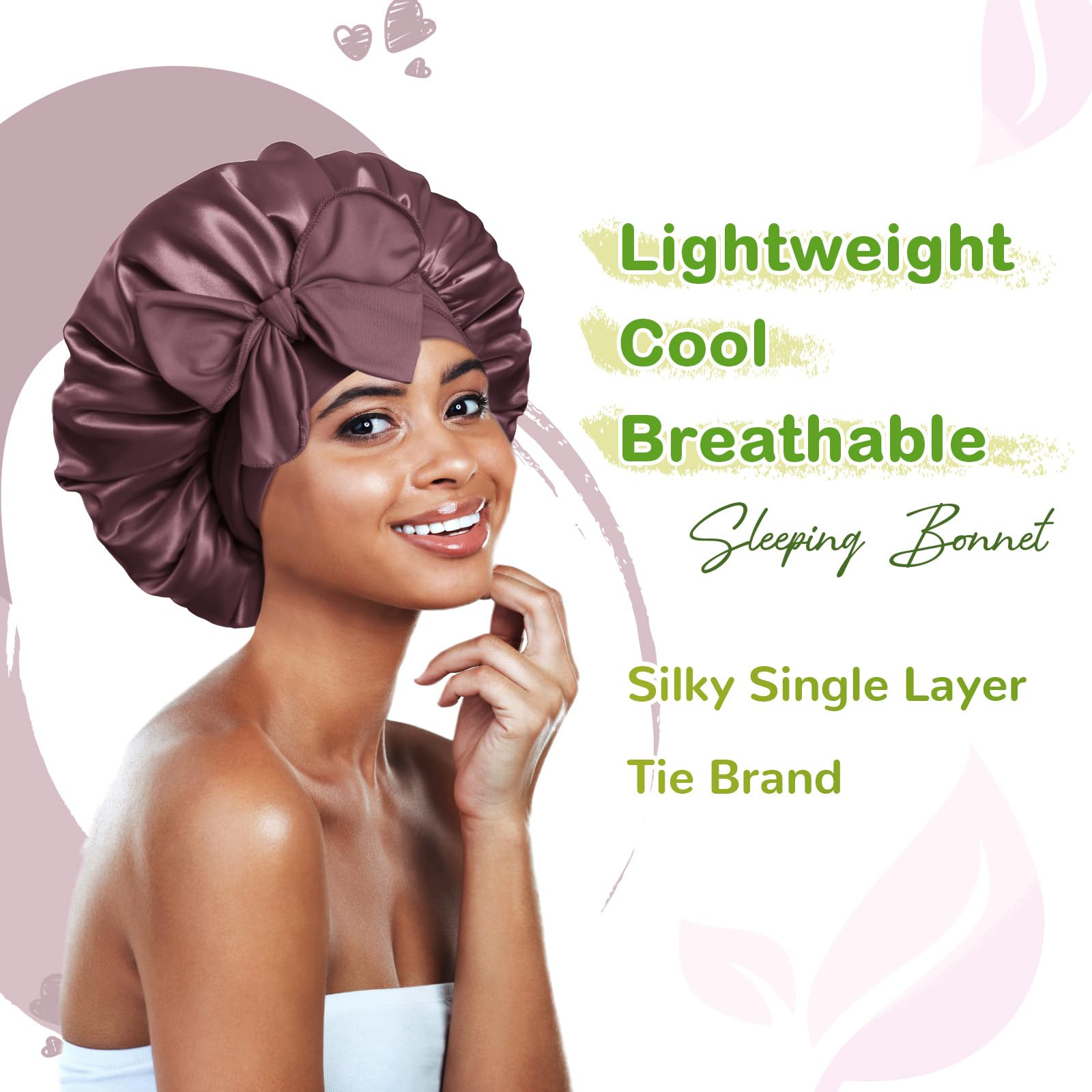 BONNET QUEEN Satin Bonnet Cool Breathable Single Layer Silk Bonnet for Sleeping Women Hair Bonnet Night Sleep Cap Scarf Wrap for