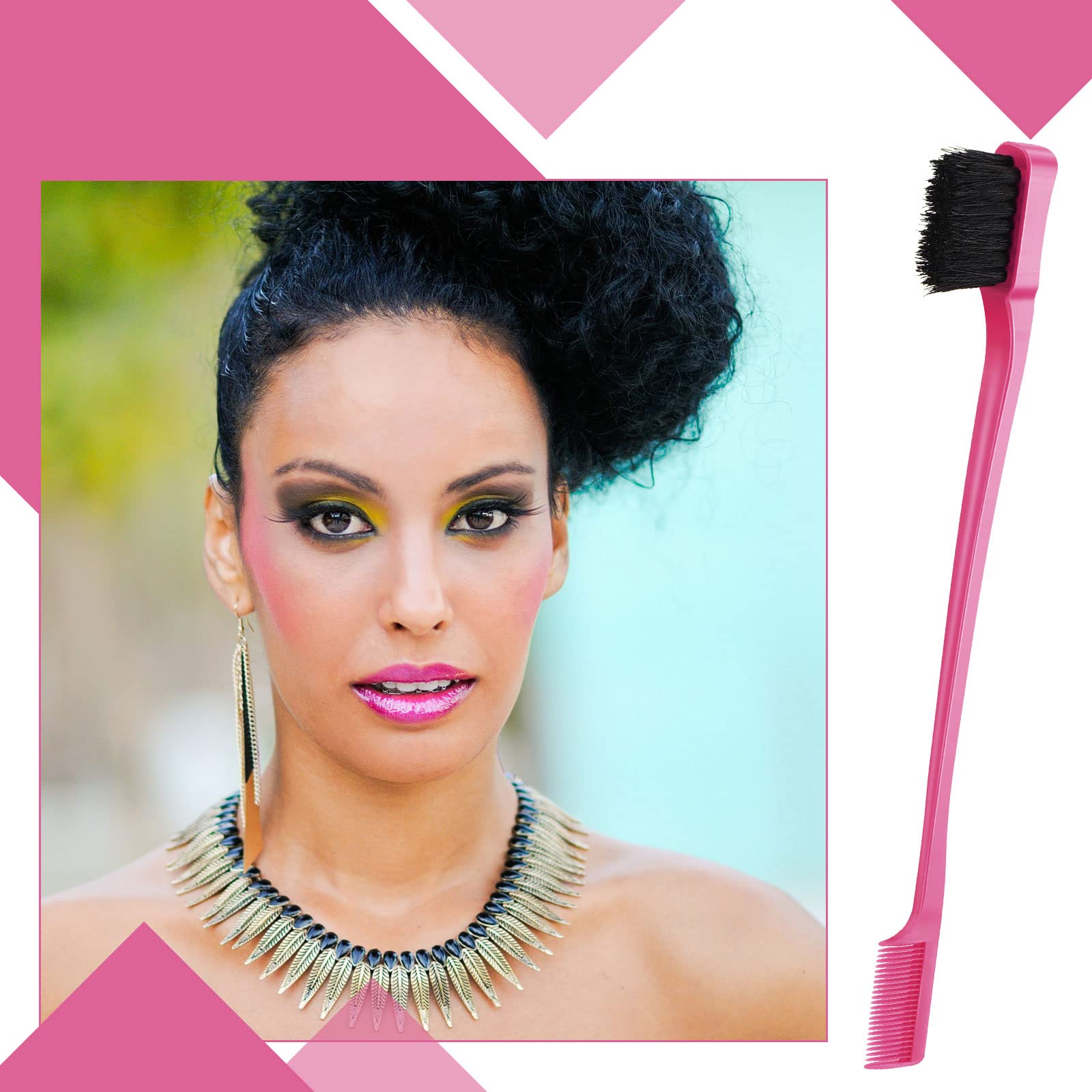 Geiserailie 3 Pcs Hair Brush Set - Bristle Edge Control & Teasing Comb, Plastic, Rose Red