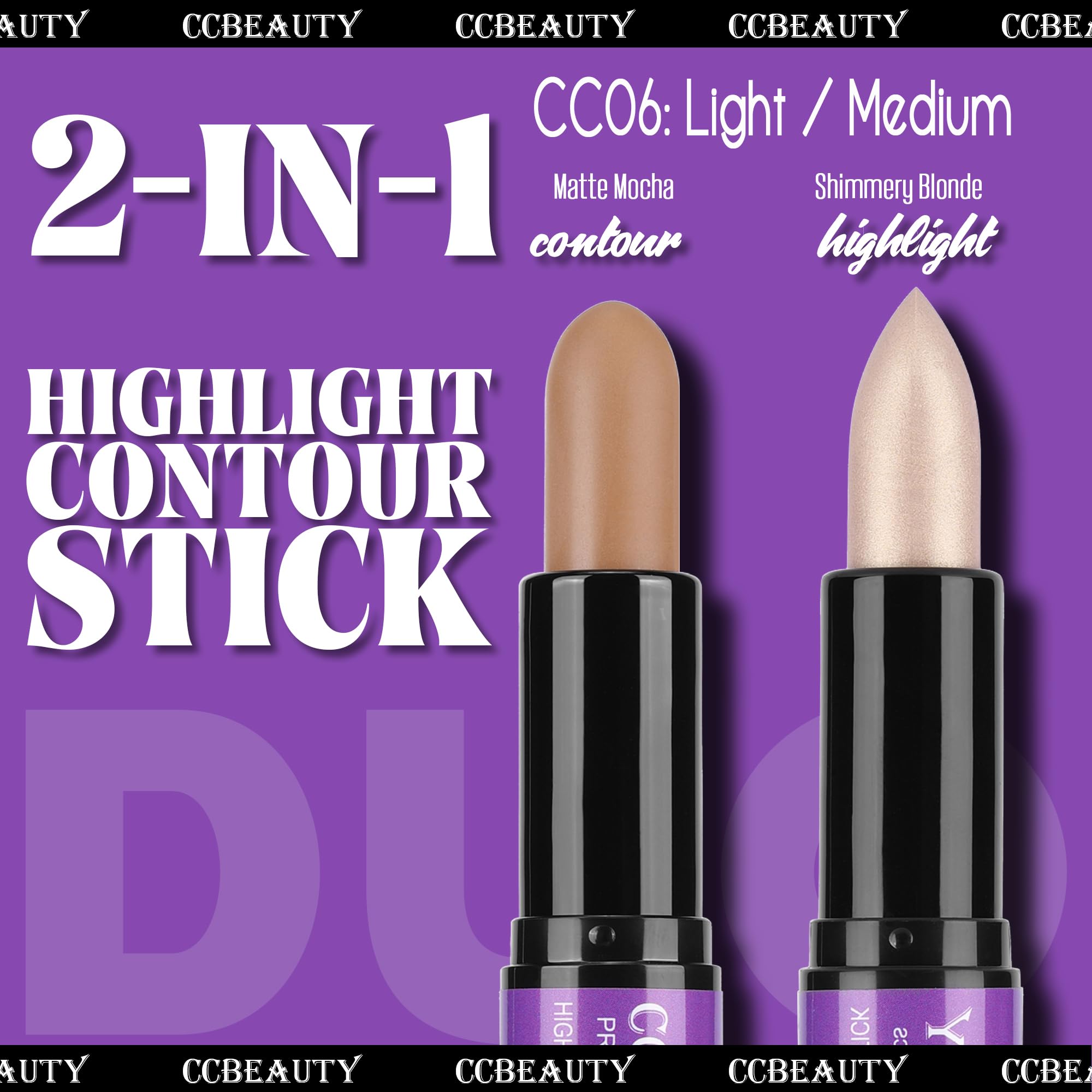 Ccbeauty 2-In-1 Contour Stick Makeup,Cream Shimmer Highlighter Bronzer Stick, Highlighting Contouring Kit, Highlight Concealer S