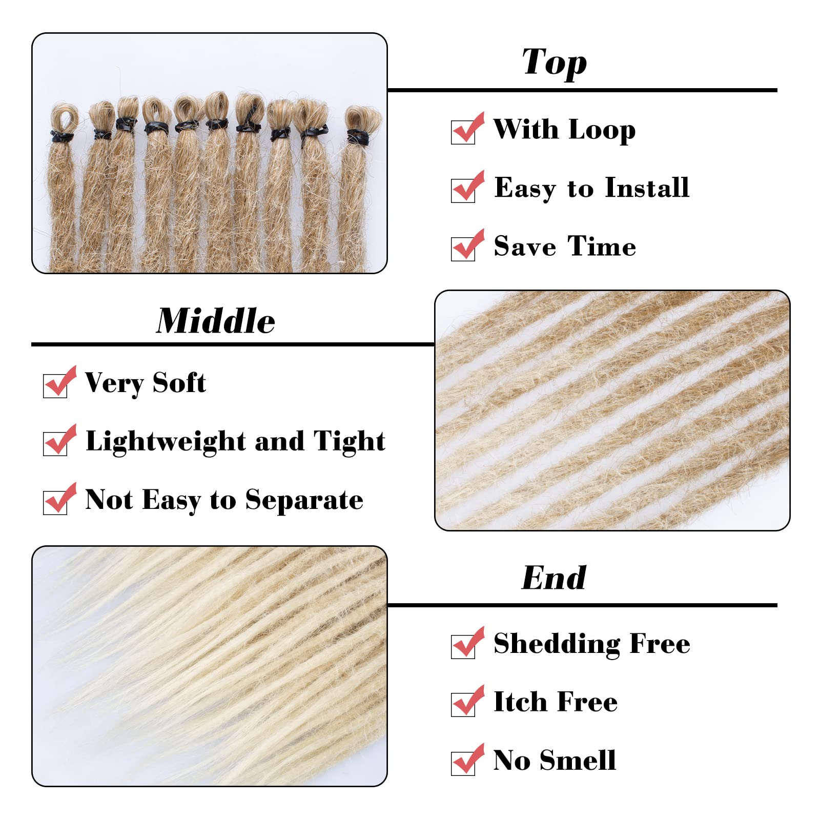 Leeven 0.6 Cm Width 20 Strands Dreadlock Extensions 36 Inch Synthetic Hippie Single Ended Dreads Ombre Blonde Loc Extensions Reg
