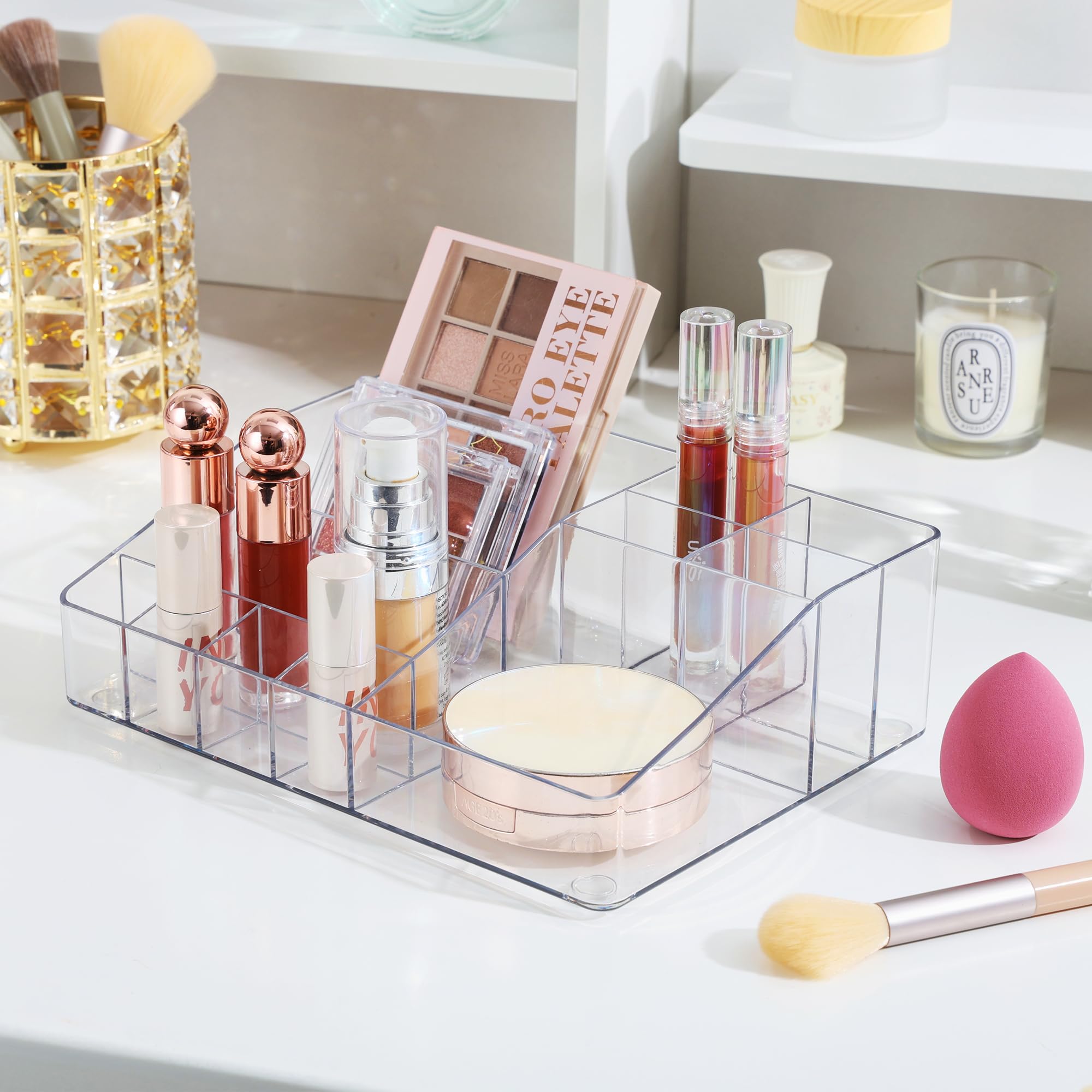 Vtopmart 3 Tier Clear Makeup Organizer With Drawer, Cosmetic Storage For Dresser Countertop And Bathroom Vanity, Beauty Holder F