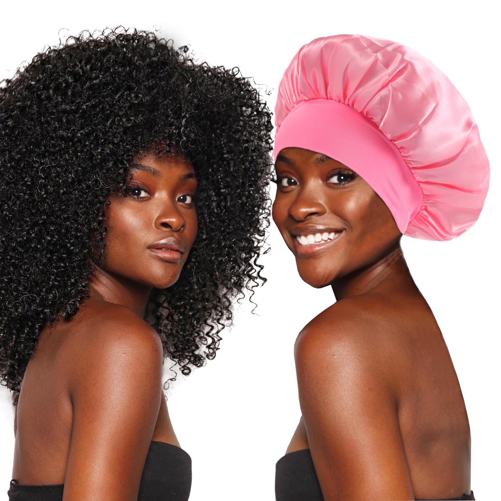 Kepuway 10 Pcs Bonnet For Sleeping, Superior Silky Satin Bonnet Hair With Elastic Wide Band For Women(Designed For Pink Fans) Sh