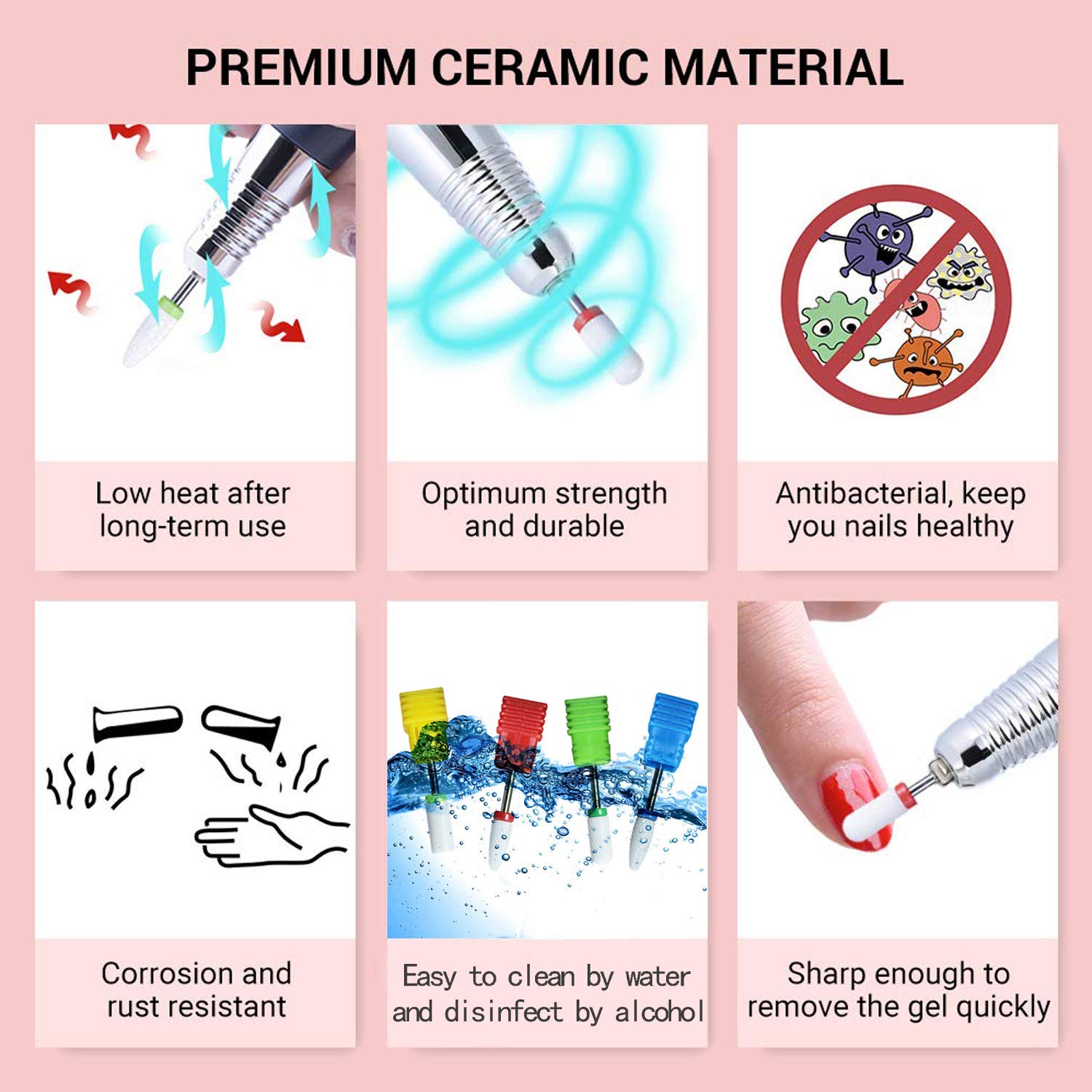 Ceramic Nail Drill Bits Set 5pcs- 3/32''(2.35) Professional Electric Efile Nail Drill Bits with Holder for Manicure Pedicure Cut