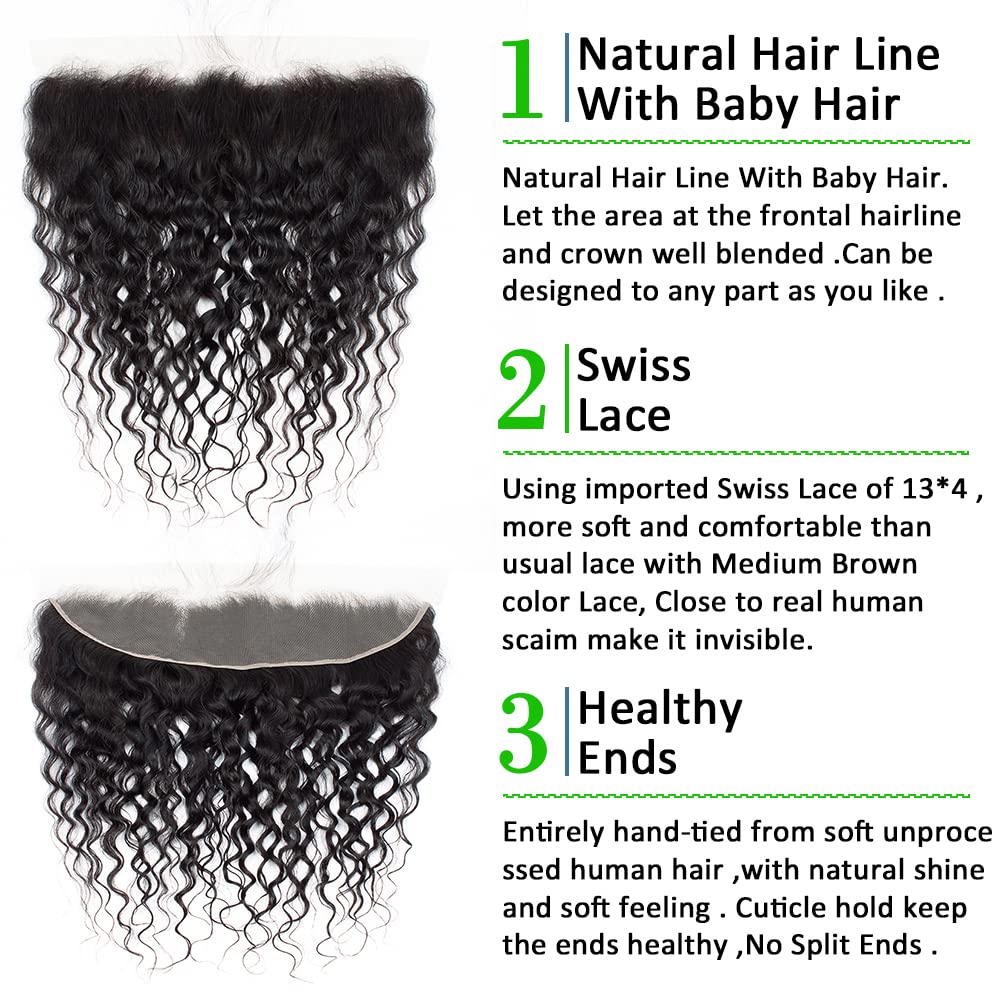 Water Wave Lace Frontal 13X4 Ear To Ear Lace Frontal Closure 16Inch 100% Unprocessed Brazilian Virgin Human Hair Swiss Lace Fron