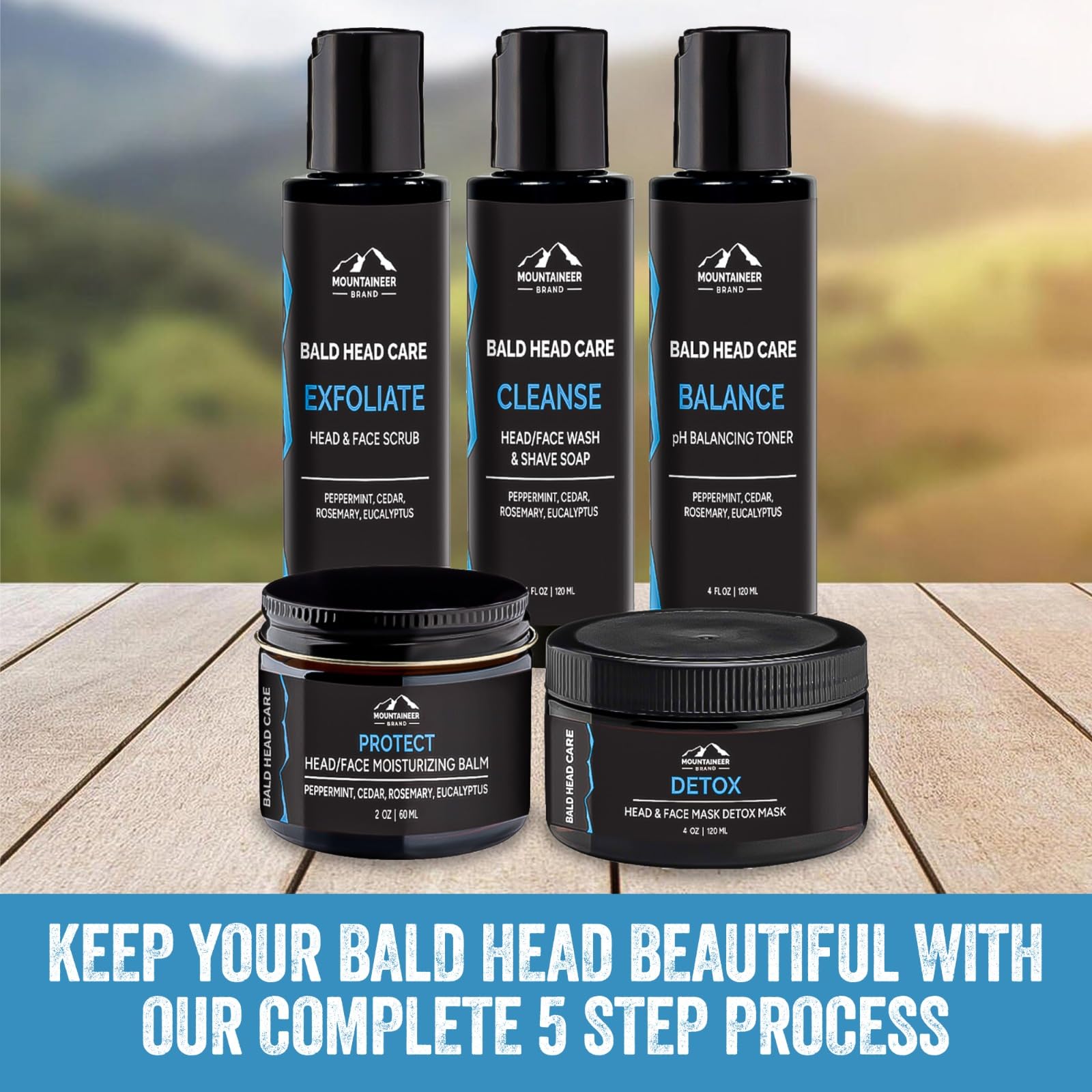 Mountaineer Brand Ultimate Bald Head Care Gifts Bundle For Men | All Natural 5 Step Skin Care For Healthy Scalp & Face | Exfolia
