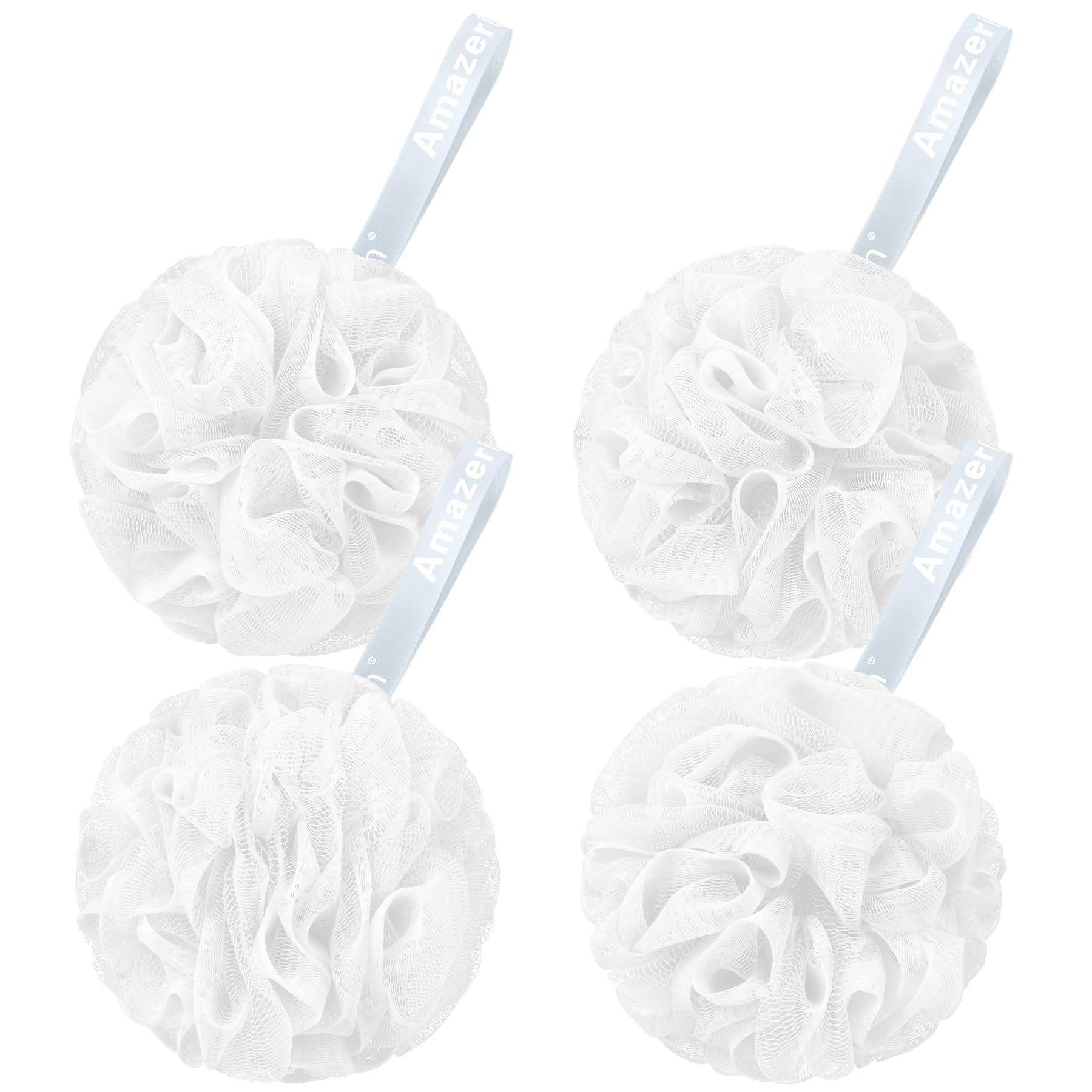 Amazerbath Loofah Sponge 75G/Piece, Exfoliating Bath Sponge Body Scrubber - Loofa Set Of 4 - Snow White, Large