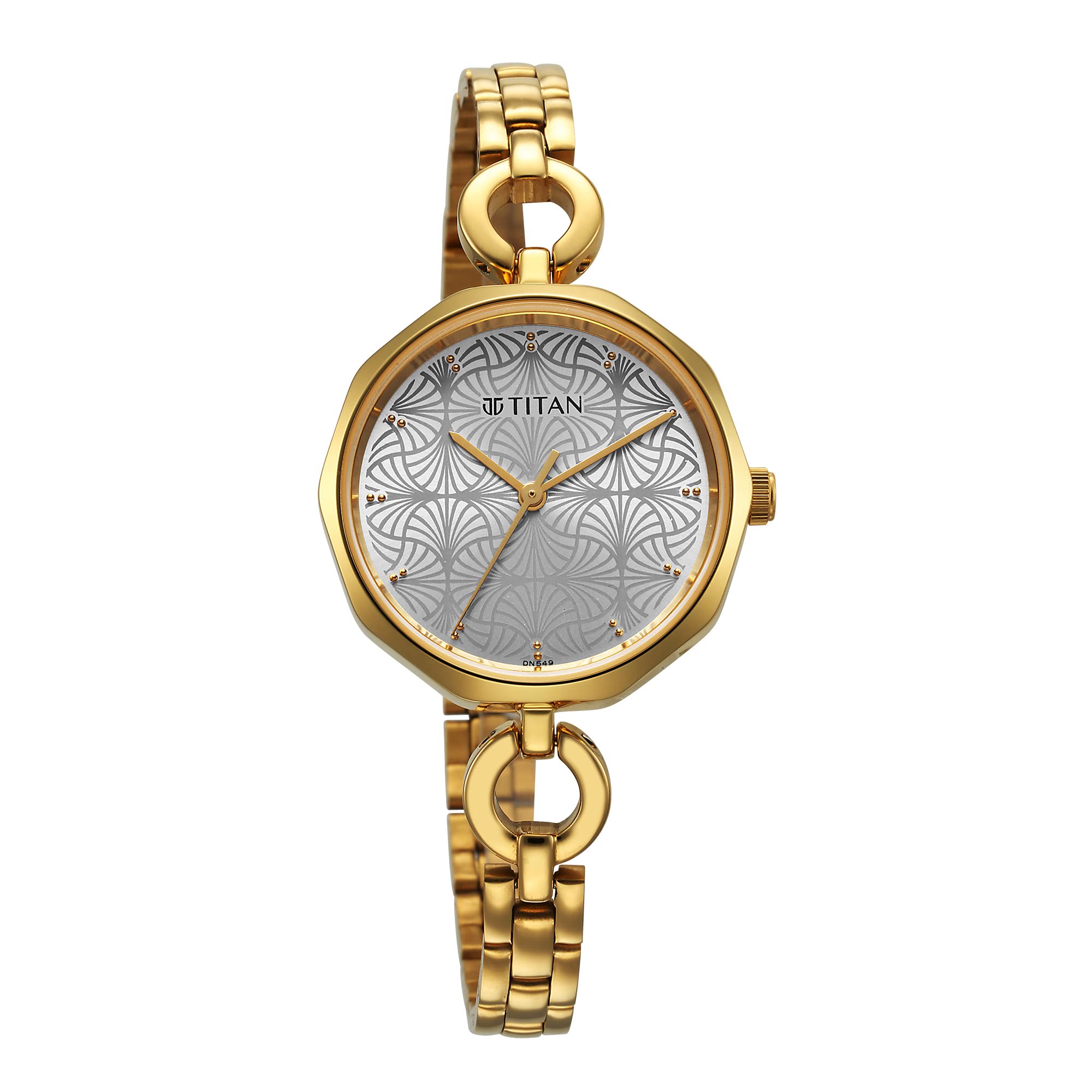 Titan Women Stainless Steel Analog Silver Dial Casual Watch, Band Color-Yellow, Yellow Plating