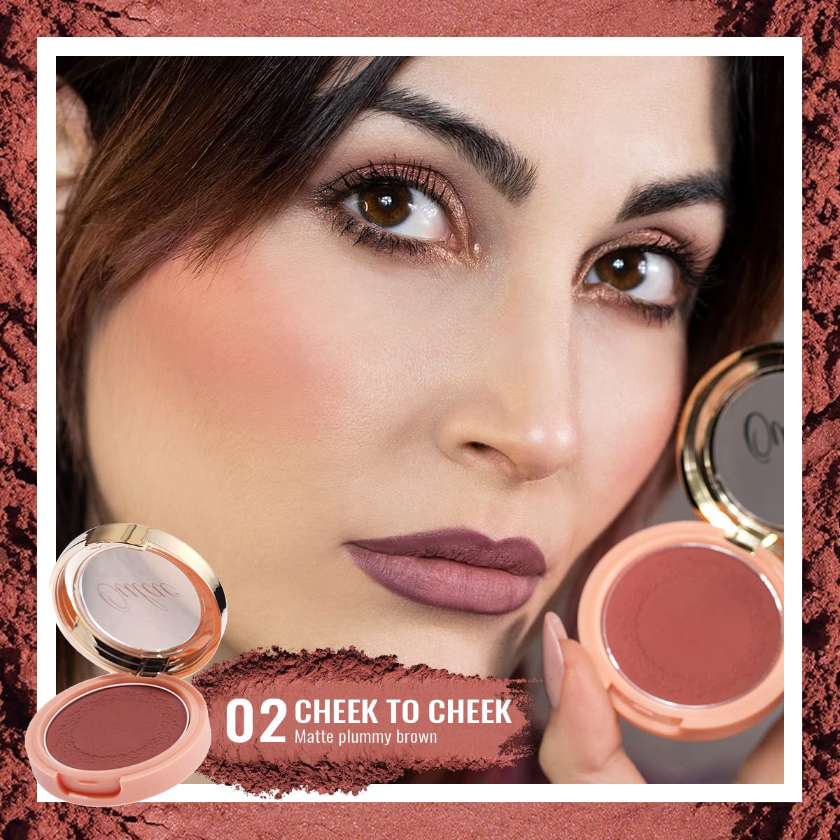 Oulac Plummy Brown Blush Makeup Powder| Rich Color Cream Blush Blendable| Natural Matte Tan Skin| Vegan &Cruelty-Free | 02 Cheek