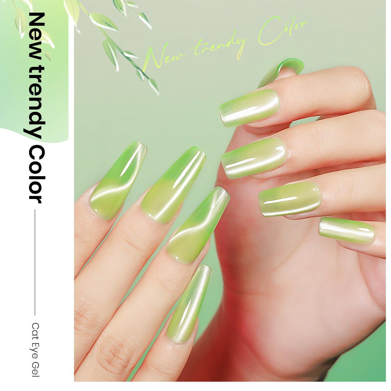 Mizhse Cat Eye Gel Nail Polish Moonlight Magnetic Gel Polish With Magnet Stick Crystal Green Magnetic Gel Nail Polish Cat Magnet