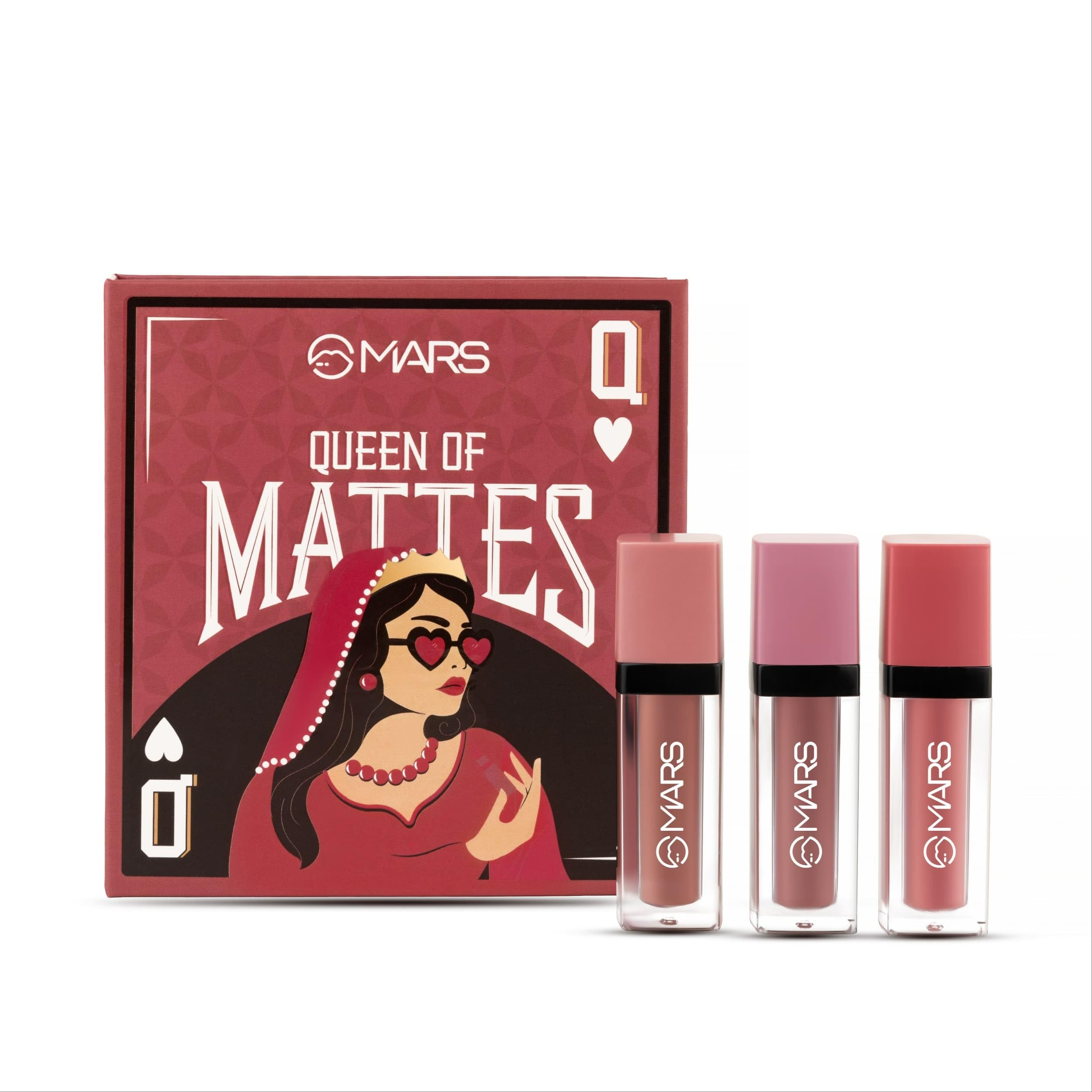Mars Queen Of Mattes Liquid Lipsticks Box Set Of 3 (13.5 Ml) (Peaches & Nudes) | Smudgeproof & Transferproof | Intense Swipe Pig