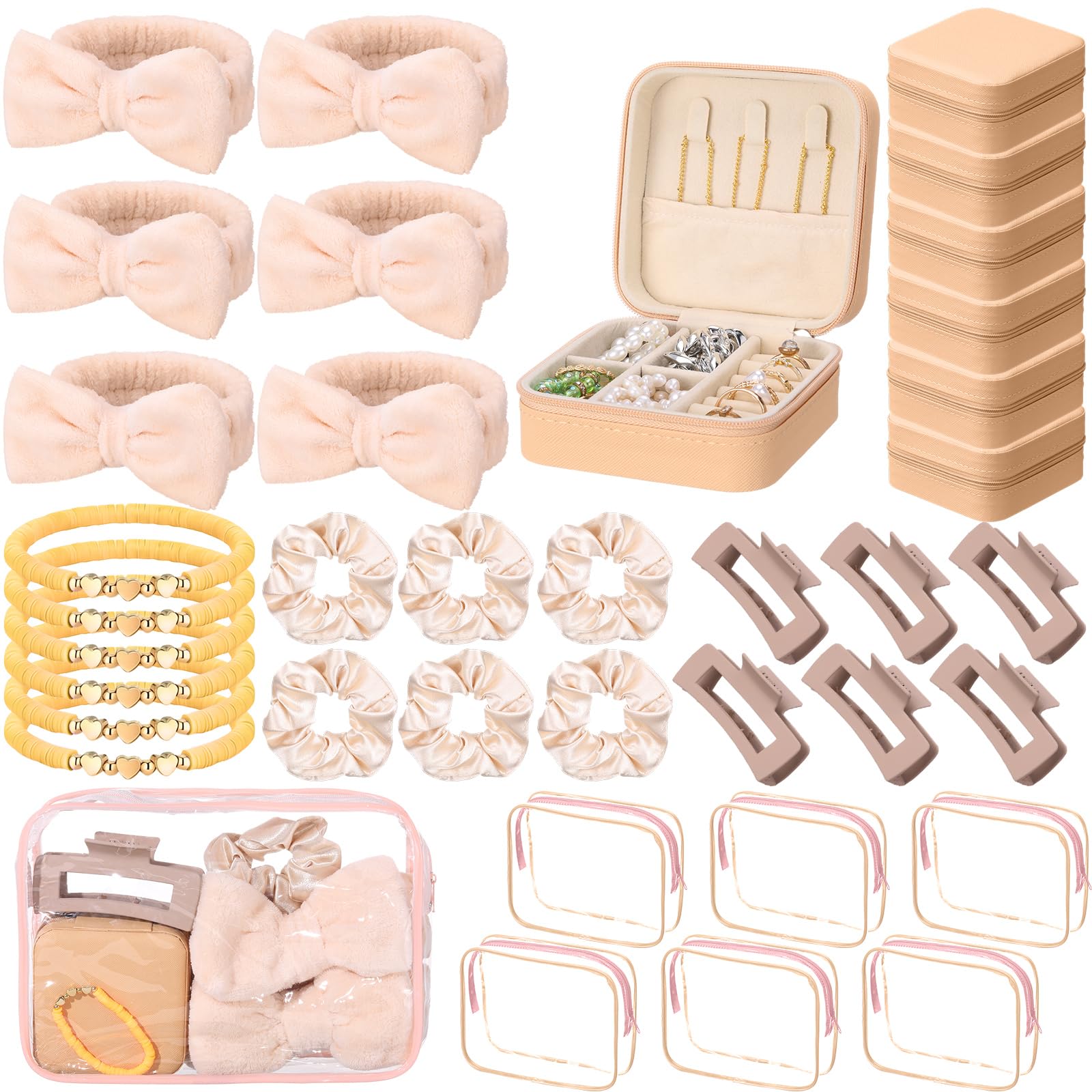 Liliaafar 36 Pcs Teen Girl Party Favors Preppy Gifts Sets Bulk 6 Friendship Bracelets 6 Bow Spa Headband 6 Scrunchies 6 Hair Cli