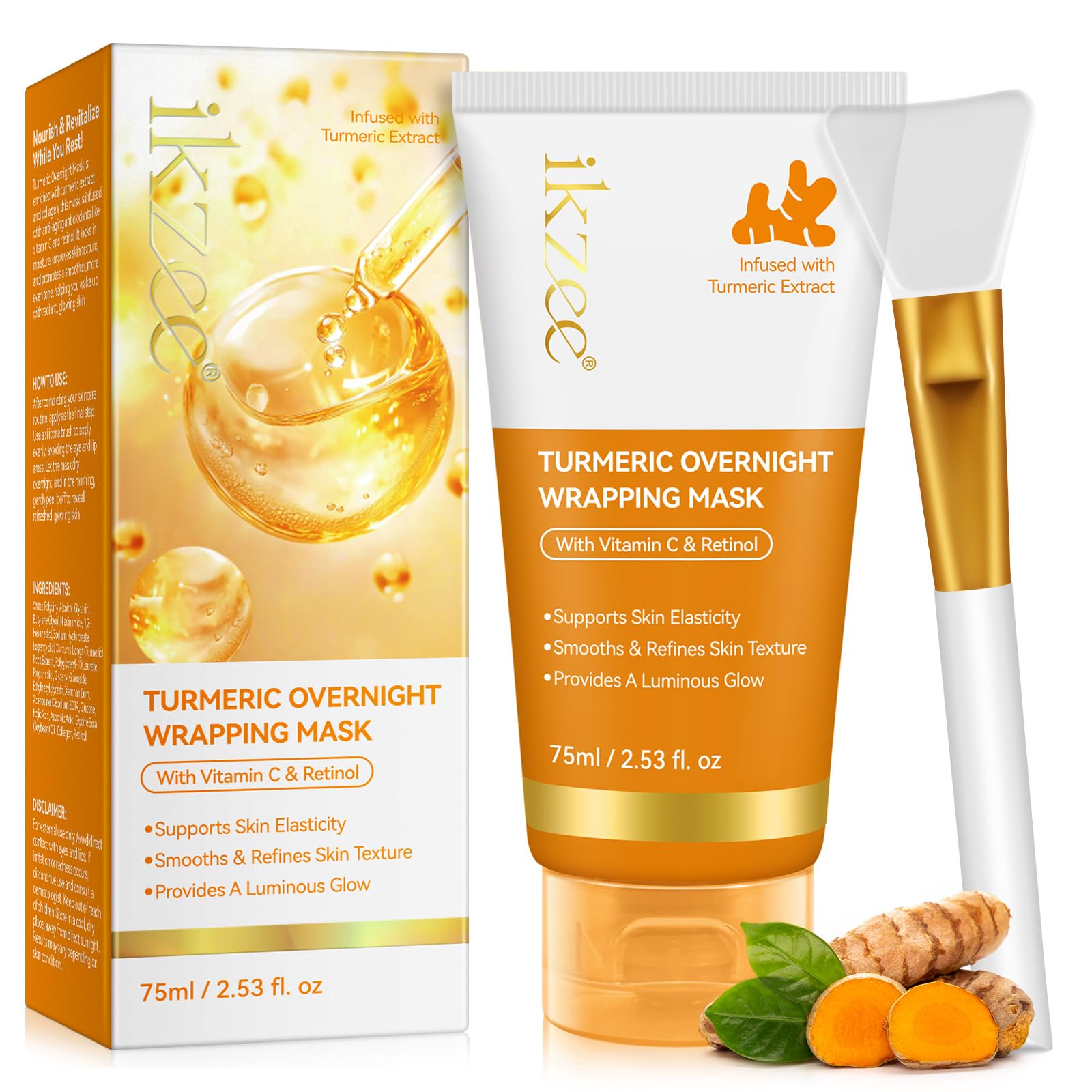 Turmeric Peel Off Overnight Wrapping Mask with Collagen, Retinol & Vitamin C, Supports Skin Elasticity, Luminous Glow, Improve R