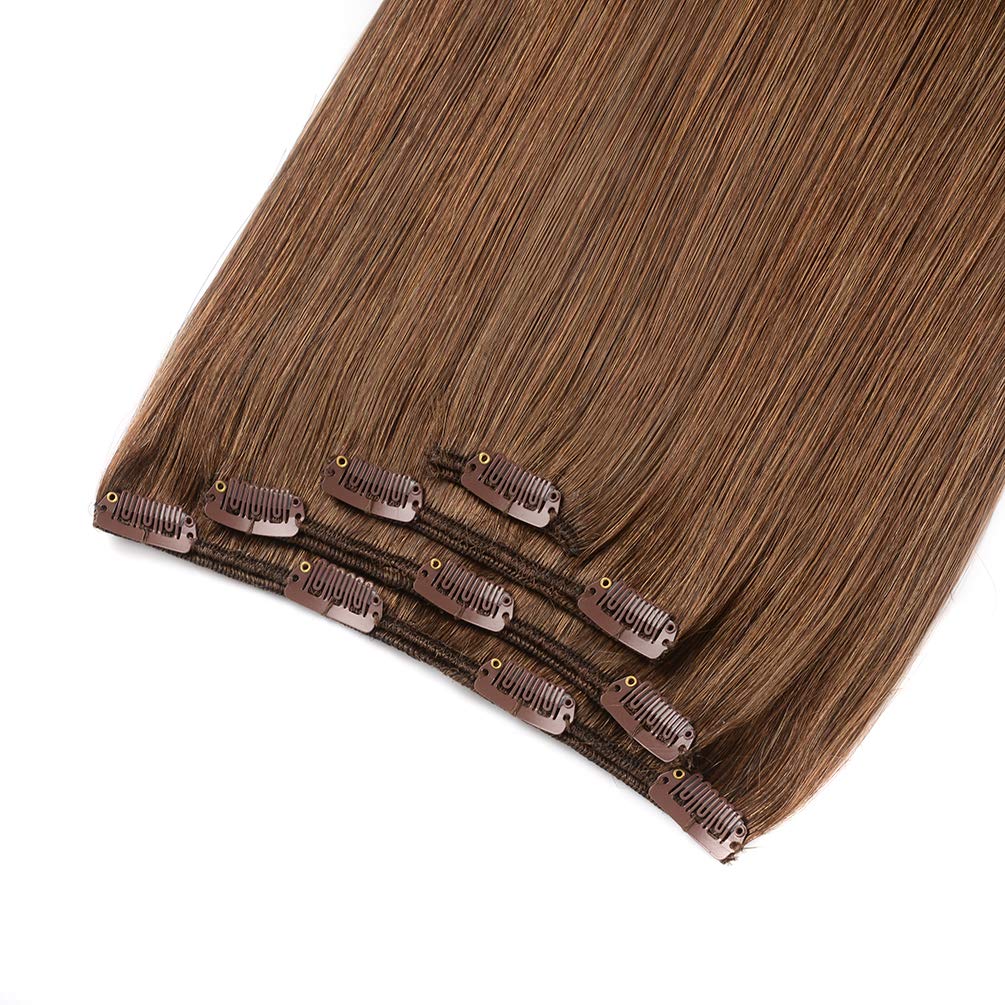 18'' Clip In Hair Extensions Remy Human Hair For Women - Silky Straight Ash Brown Clip On Real Hair Extensions 60Grams 4Pieces(1
