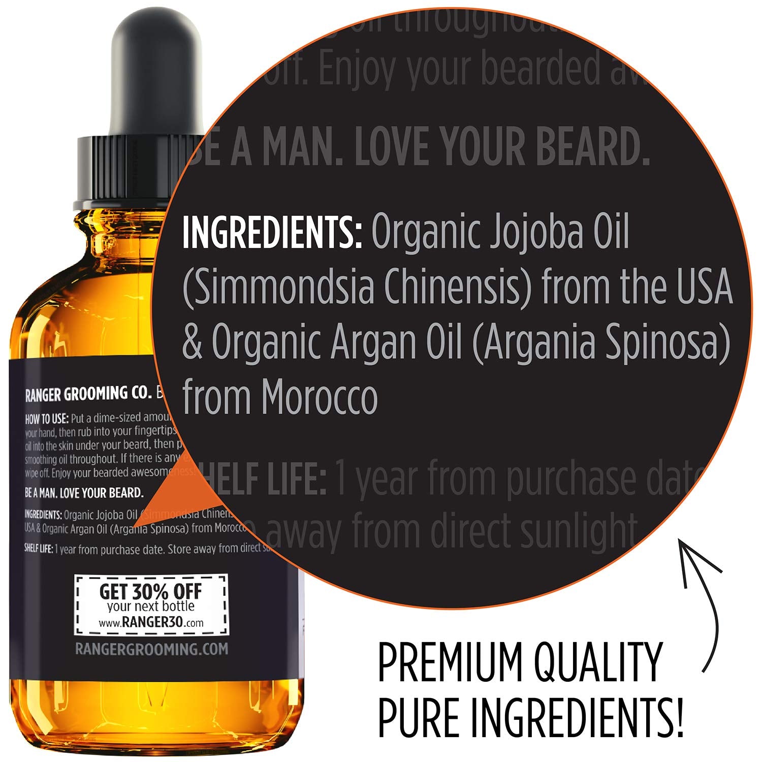 Leven Rose Beard Oil For Men And Beard Softener 100% Pure Natural For Bearded Men, Mustaches, And Moisturized Skin 1 Oz By Range
