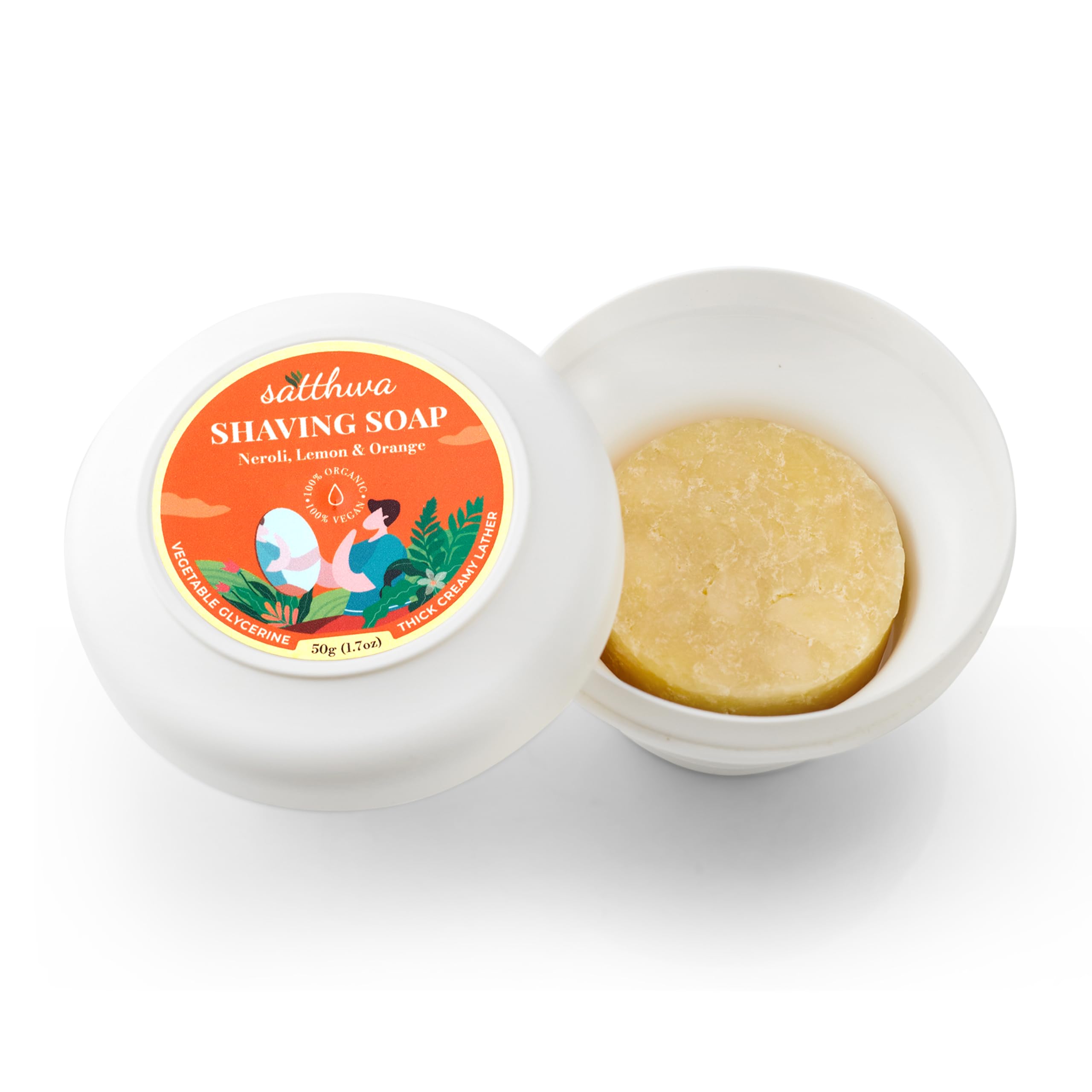 Satthwa Organic Shaving Soap Puck infused with Neroli, Lemon & Orange | Create the Perfect Lather | Excellent for Silky Smooth S