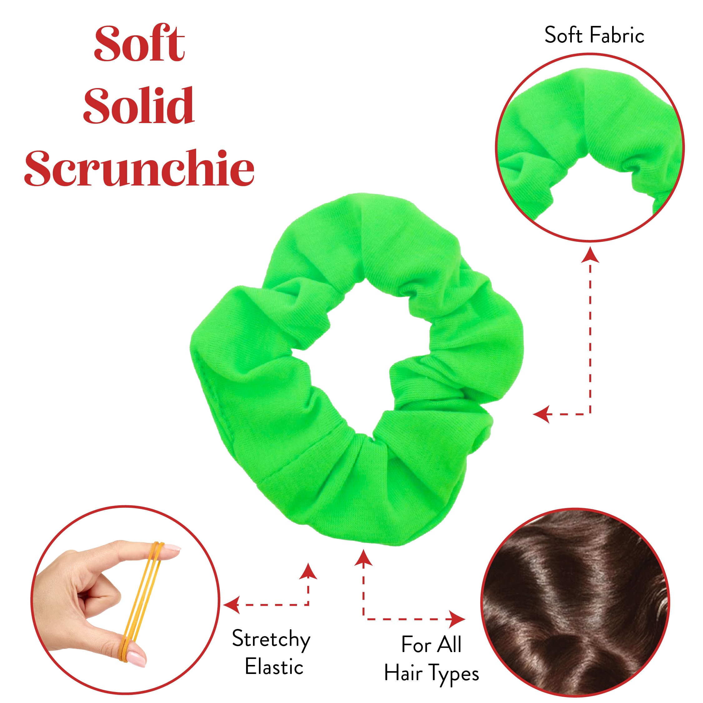 12 Pack Solid Hair Ties Scrunchies (Neon Green)