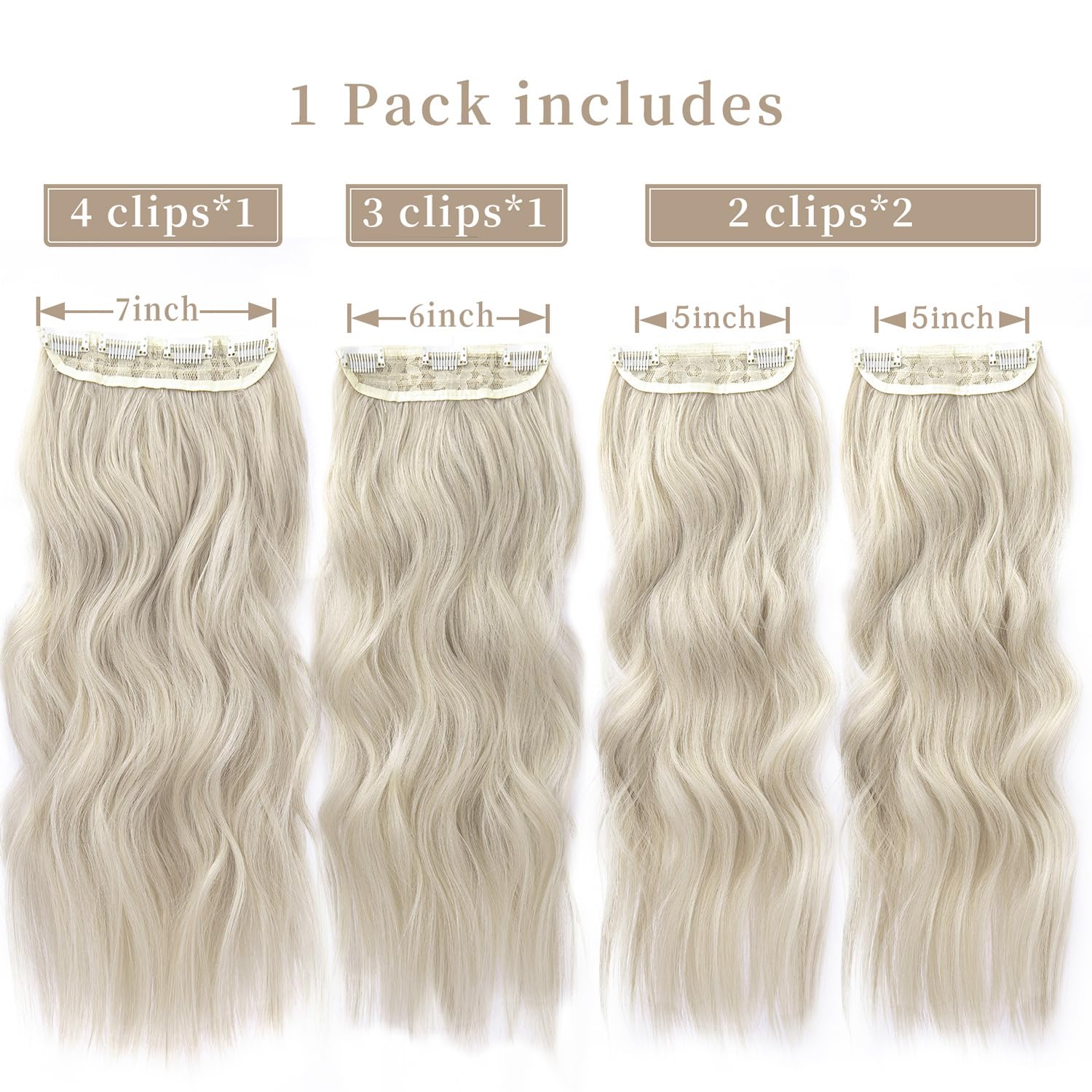 Ash Blonde Clip In Hair Extensions, 4Pcs Long Synthetic Hair Extension Clip Ins, Curly Hair Extensions Clip In Human Hair(Color: