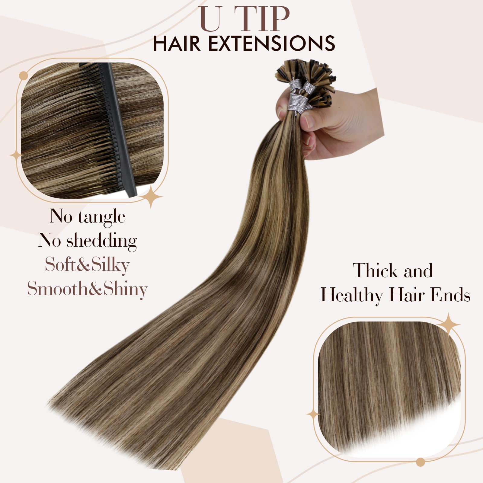 Hetto U Tip Hair Extensions Human Hair Invisible K Tip Hair Extensions Real Human Hair Utip Hair Extensions #4/27 Dark Brown Hig