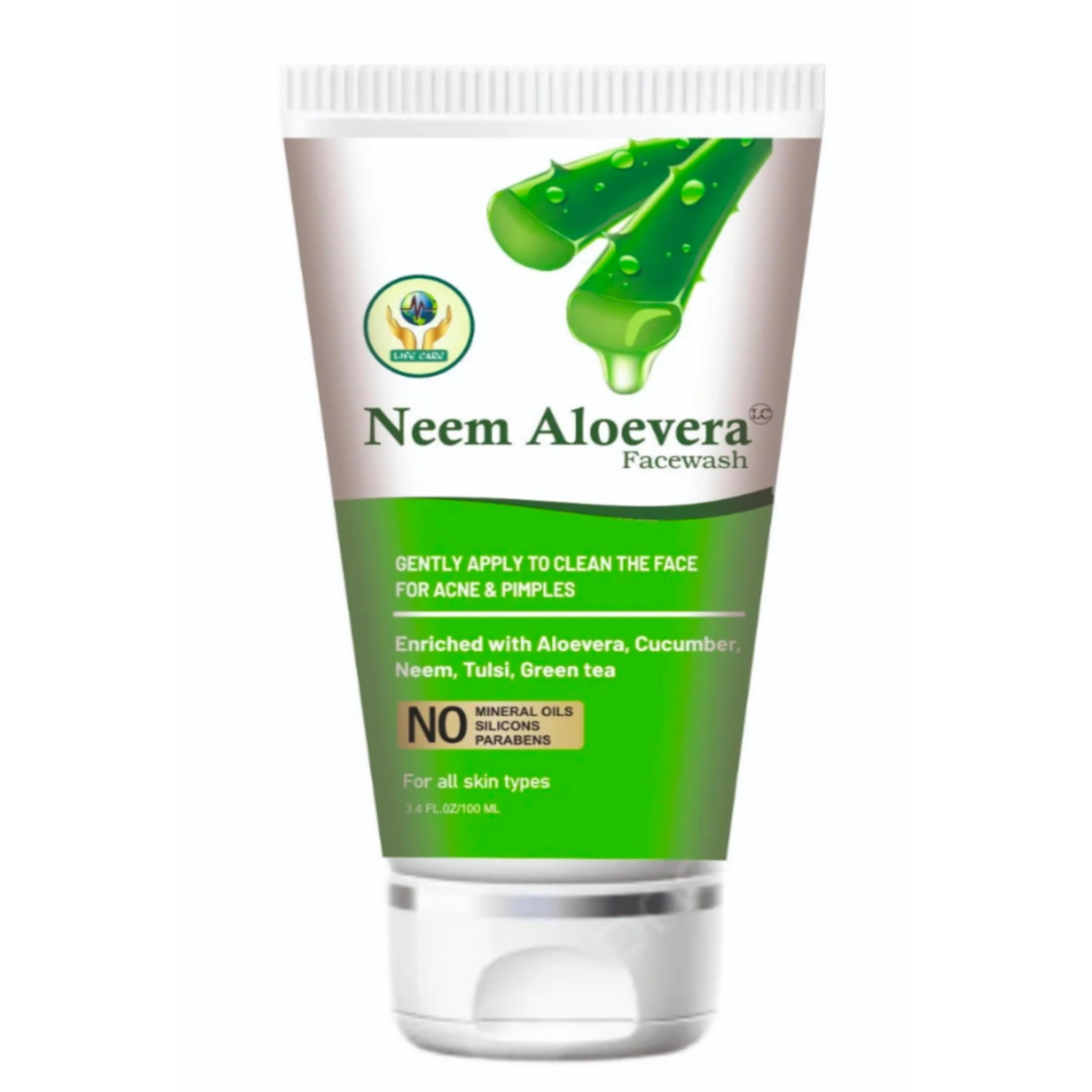 Lifecare Neem Aloevera Facewash | Herbal Face Wash For Pimples & Acne | With Cucumber, Tulsi & Green Tea | Chemical Free | For A