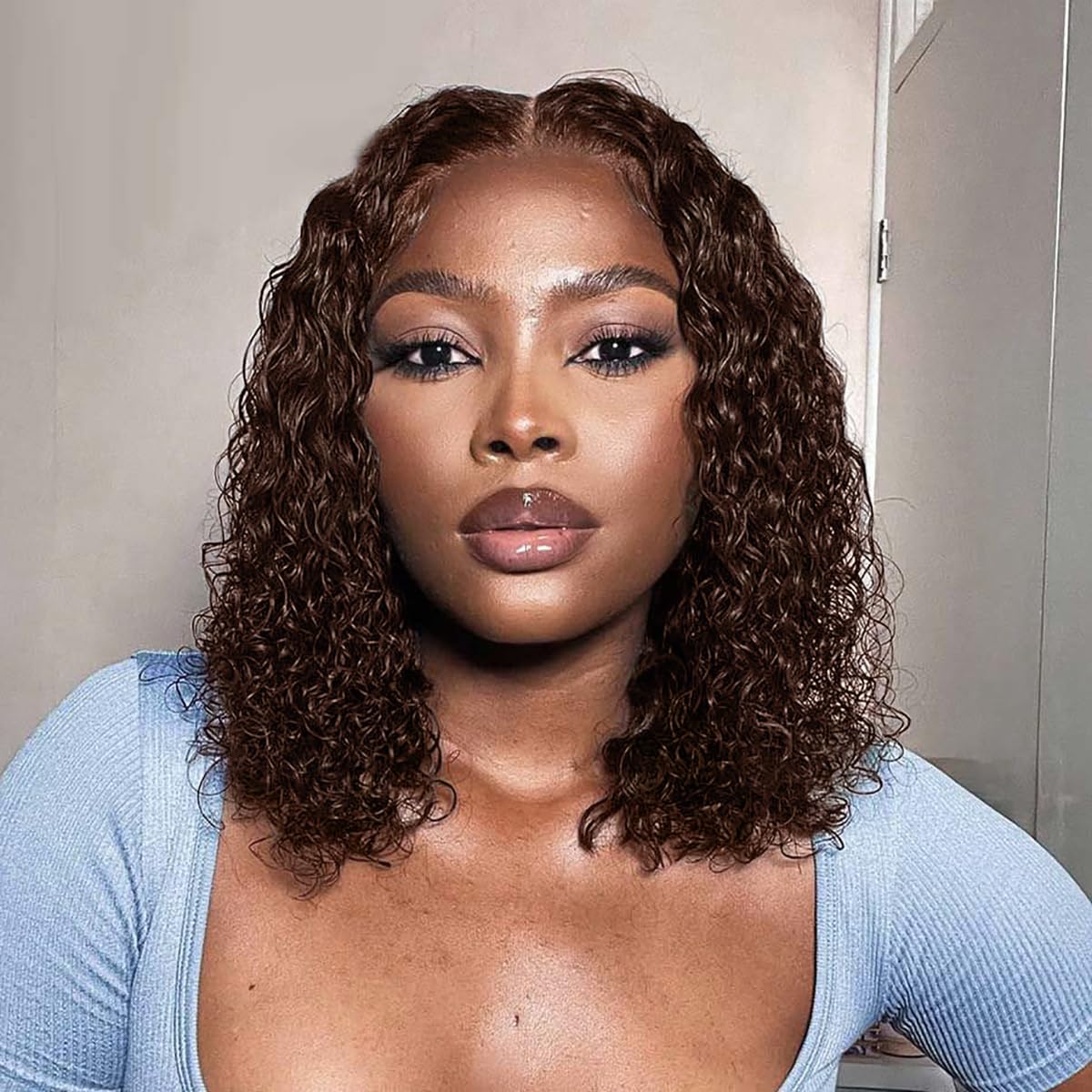 Maytune Chocolate Brown Bob Wig Human Hair Glueless Wigs Human Hair Pre Plucked 4# Curly Wig Human Hair Bob Wigs For Black Women