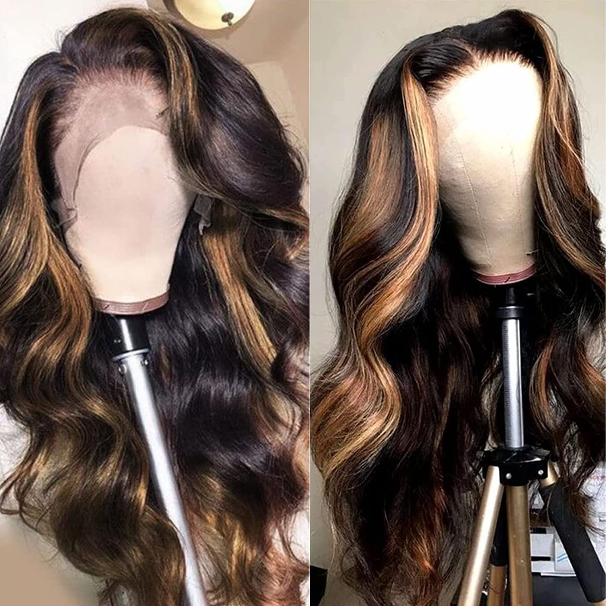 haha Brazilian Human Hair Highlight 4x4 Lace Front Wig Balayage Body Wave Ombre Lace Closure Wig Pre Plucked Honey Blonde 150% D