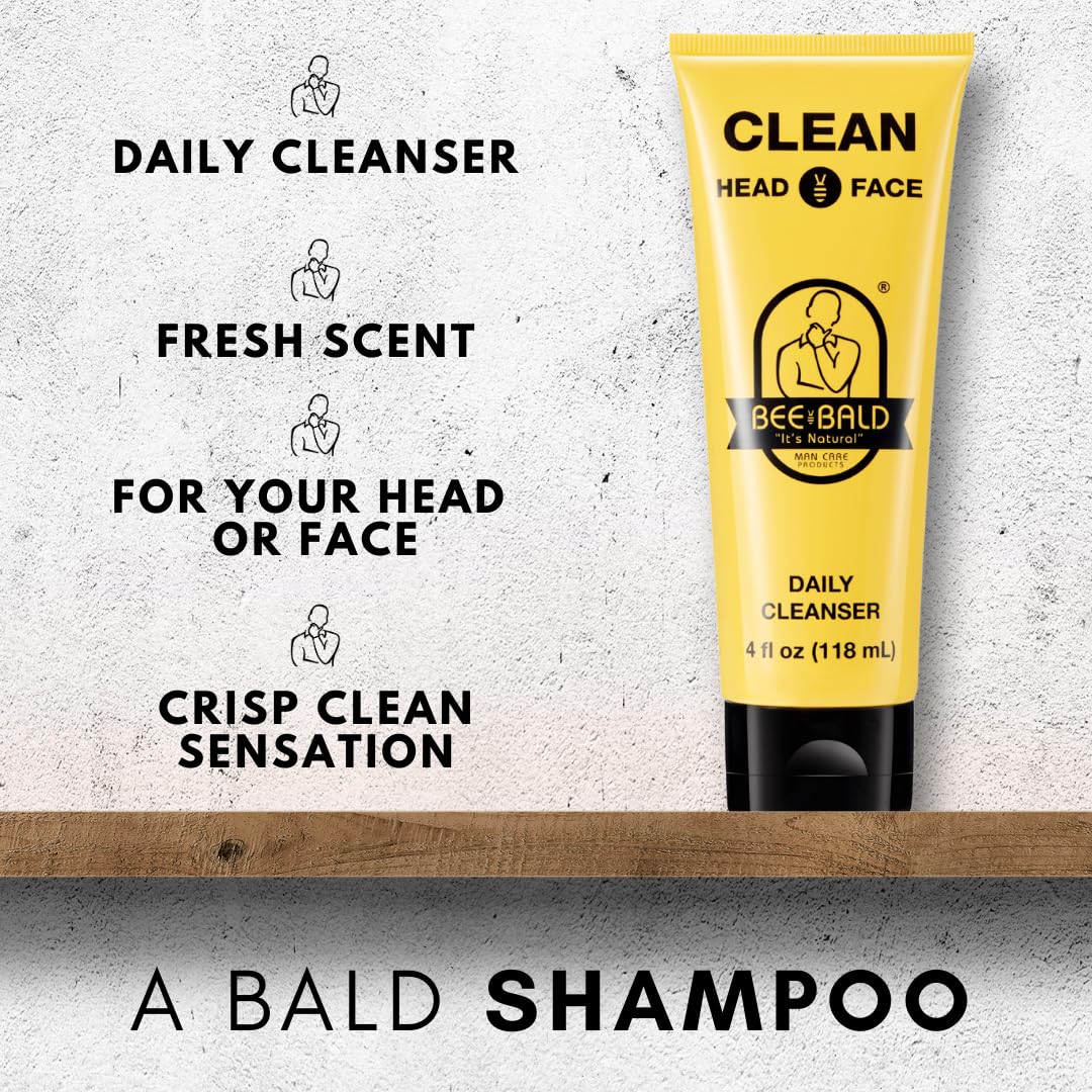 Bee Bald CLEAN - Daily Cleanser for Face and Head - Premium Facial Cleanser for Men and Women Too - Daily Face Wash Refreshes an