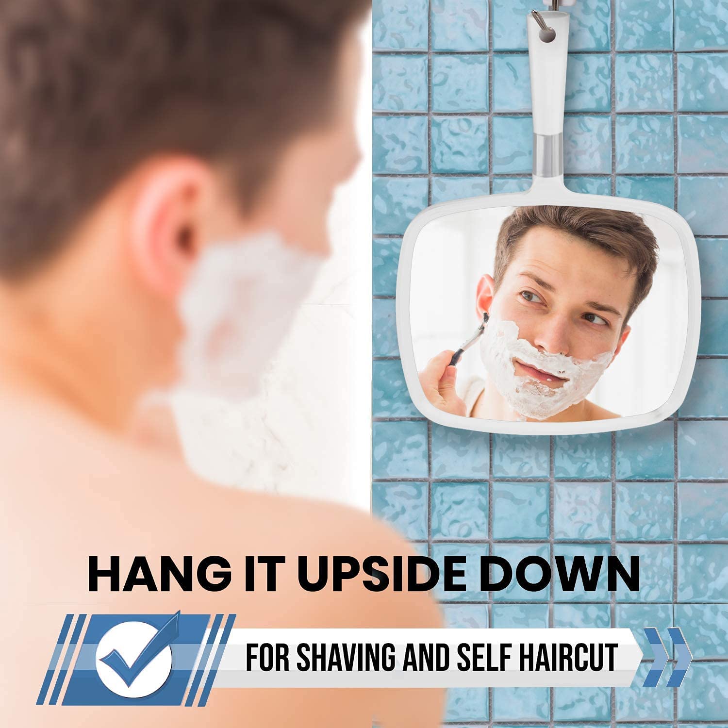 MIRRORVANAA Large Hand Held Mirror with comfy Handle for Women and Men - Personal Barber Haircut Mirror to See Back of Head - Es