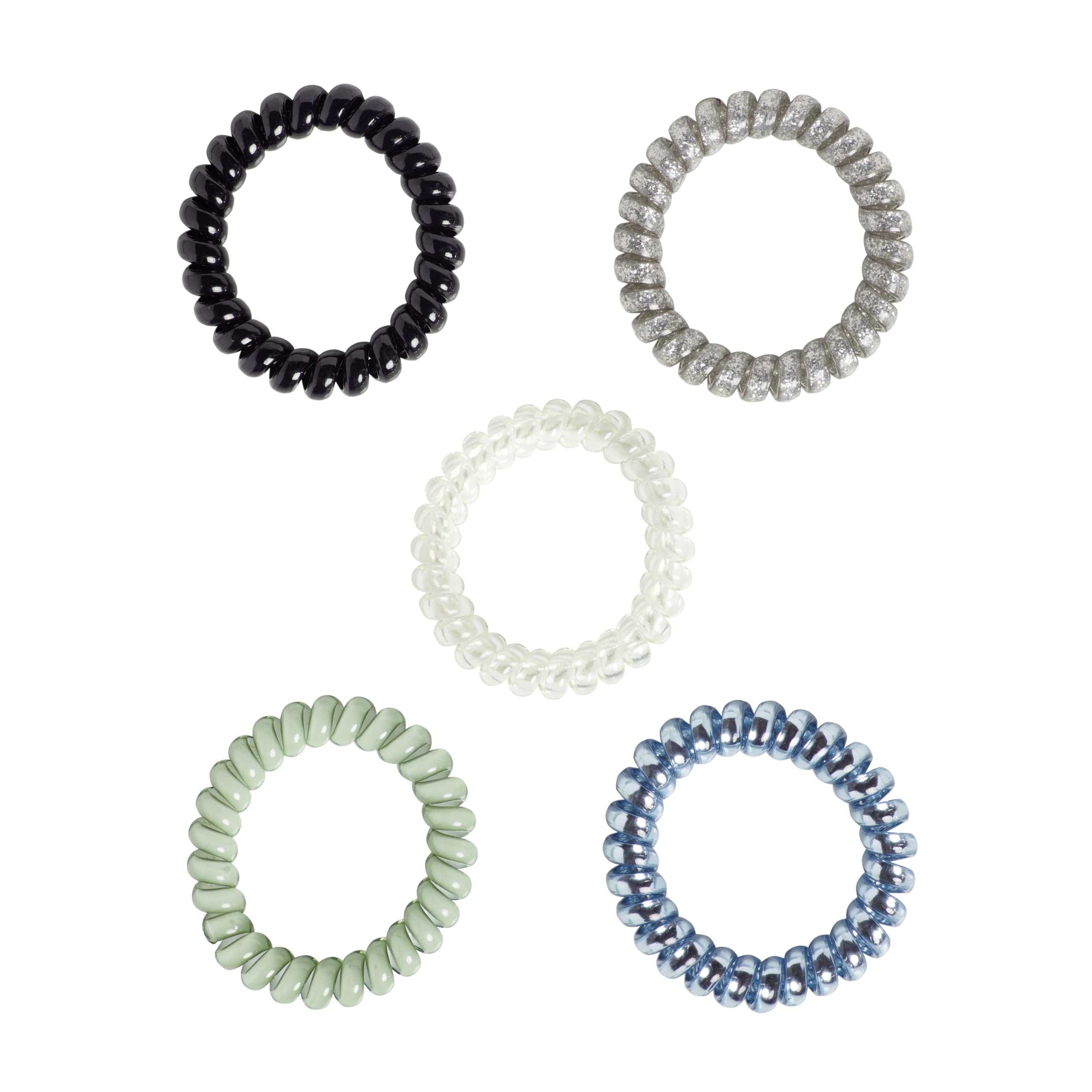 Goody Dentless Spiral Hair Ties, Hair Coils - 5 Ct, Cool Tones, Phone Cord Hair Ties, Secure Hold Jelly Bands for All Occasions,