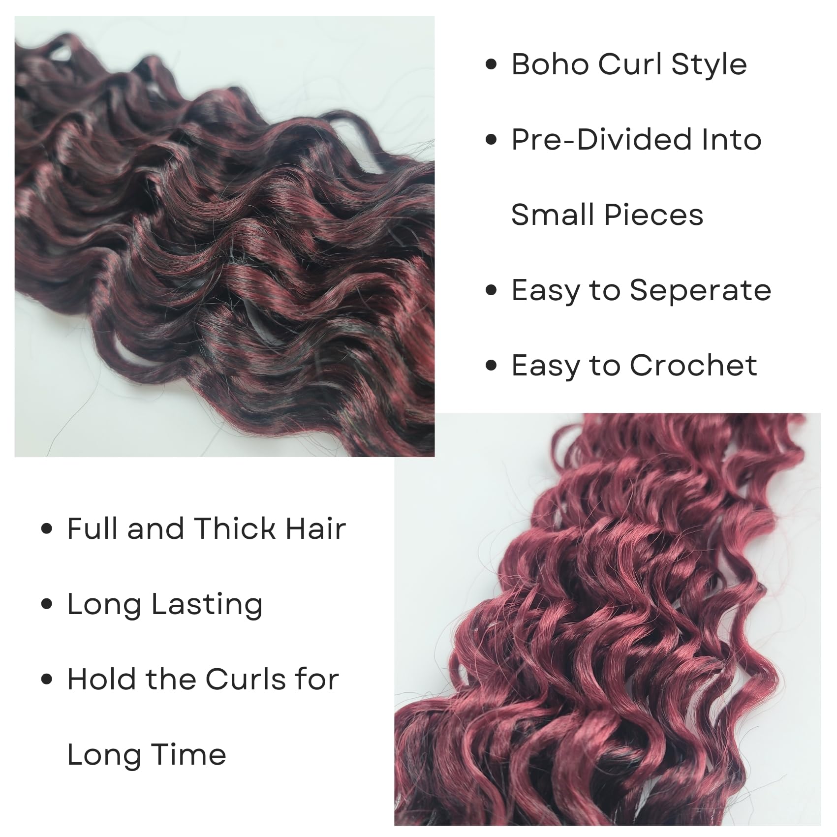 Black to Burgundy Boho Braiding Hair Synthetic 1B/900# Deep Wave Boho Braids Hair for Braiding Bohemian Knotless Braiding Hair P