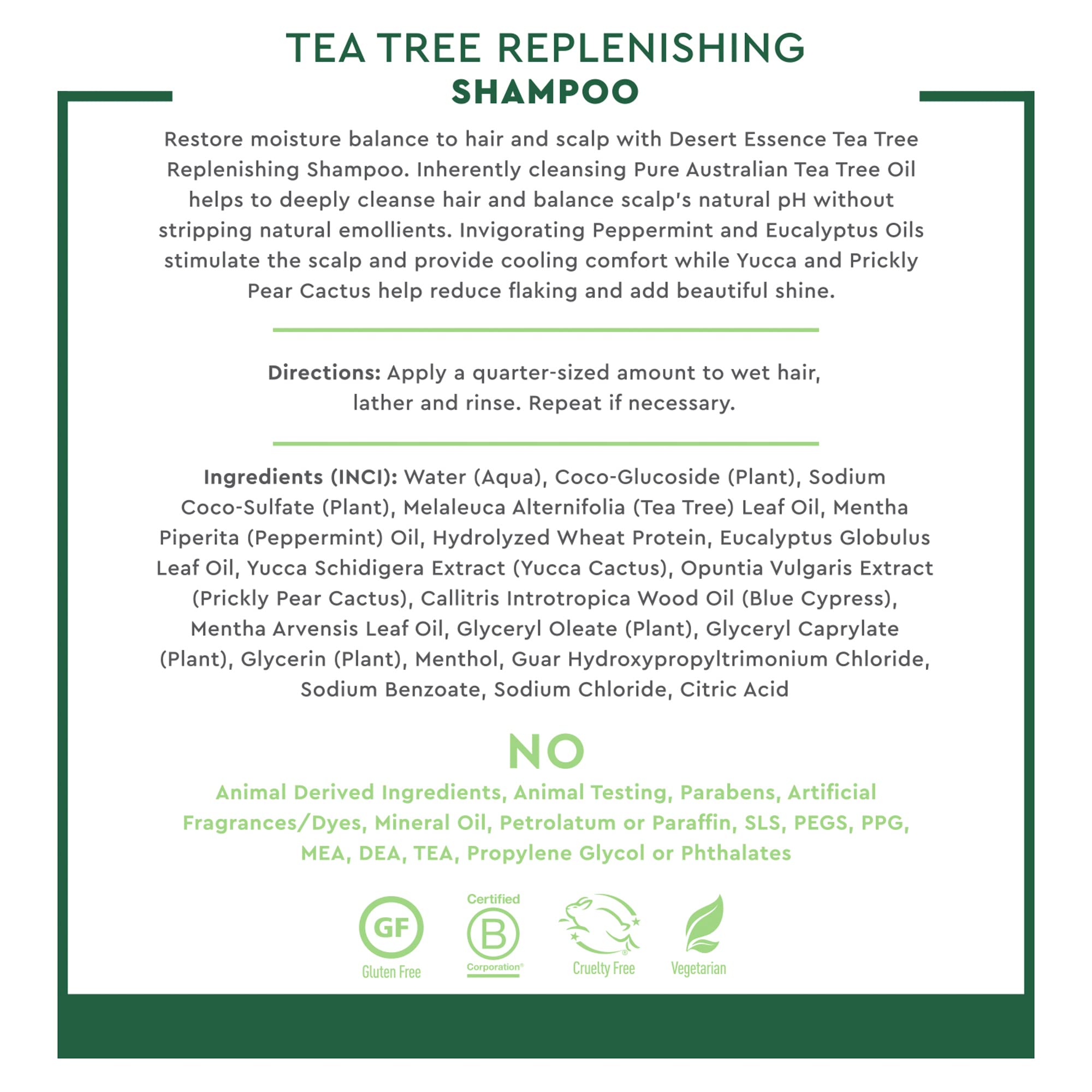 Desert Essence Tea Tree Replenishing Shampoo - 12.7 Fl Ounce - Pack Of 2 - Therapeutic - Peppermint & Yucca - Restore & Nurture