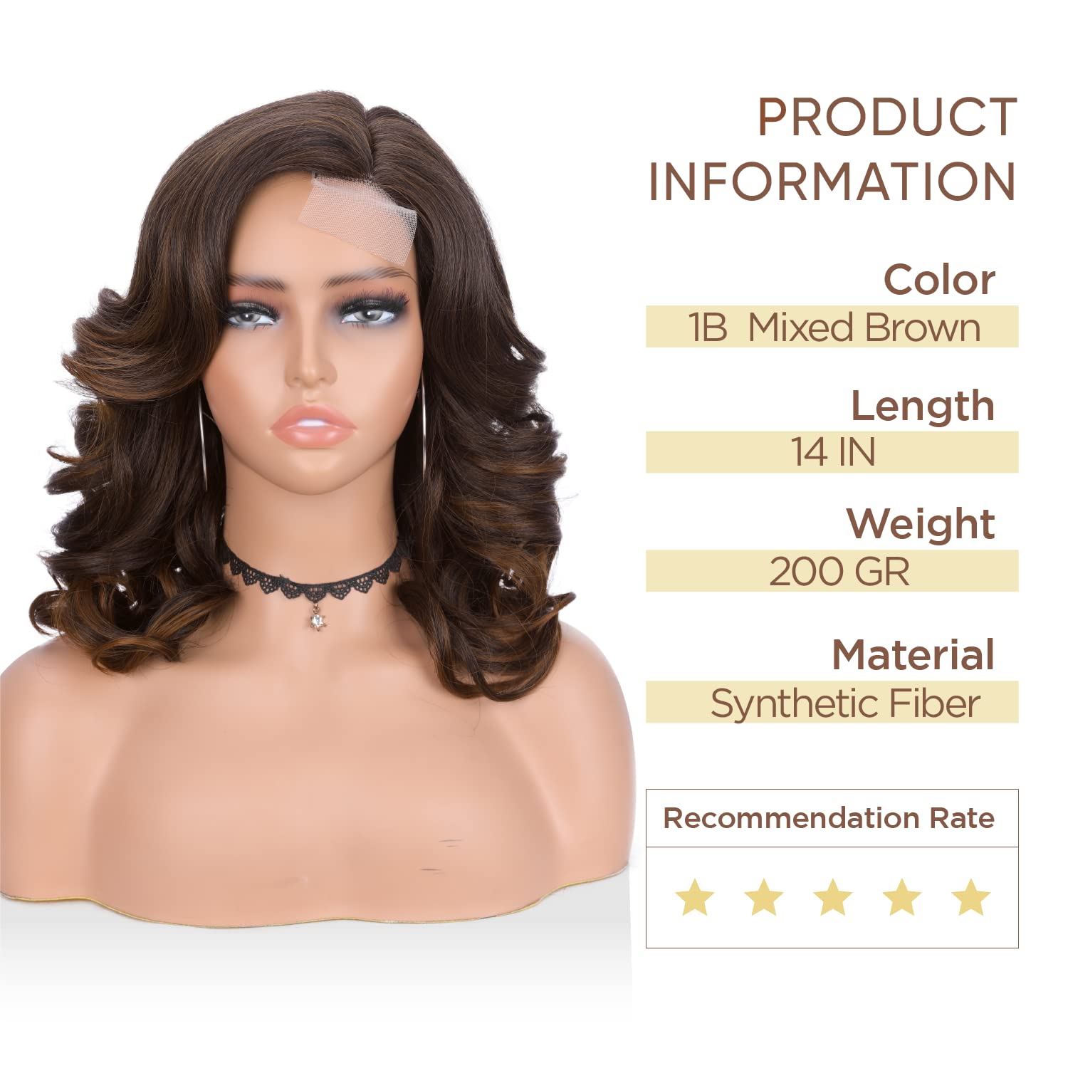 Wiger Short Wavy Wigs For Women Mixed Brown Loose Wave Bob Hair Wig 14 Inch Side Part Shoulder Length Glueless Lace Part Hair Sy