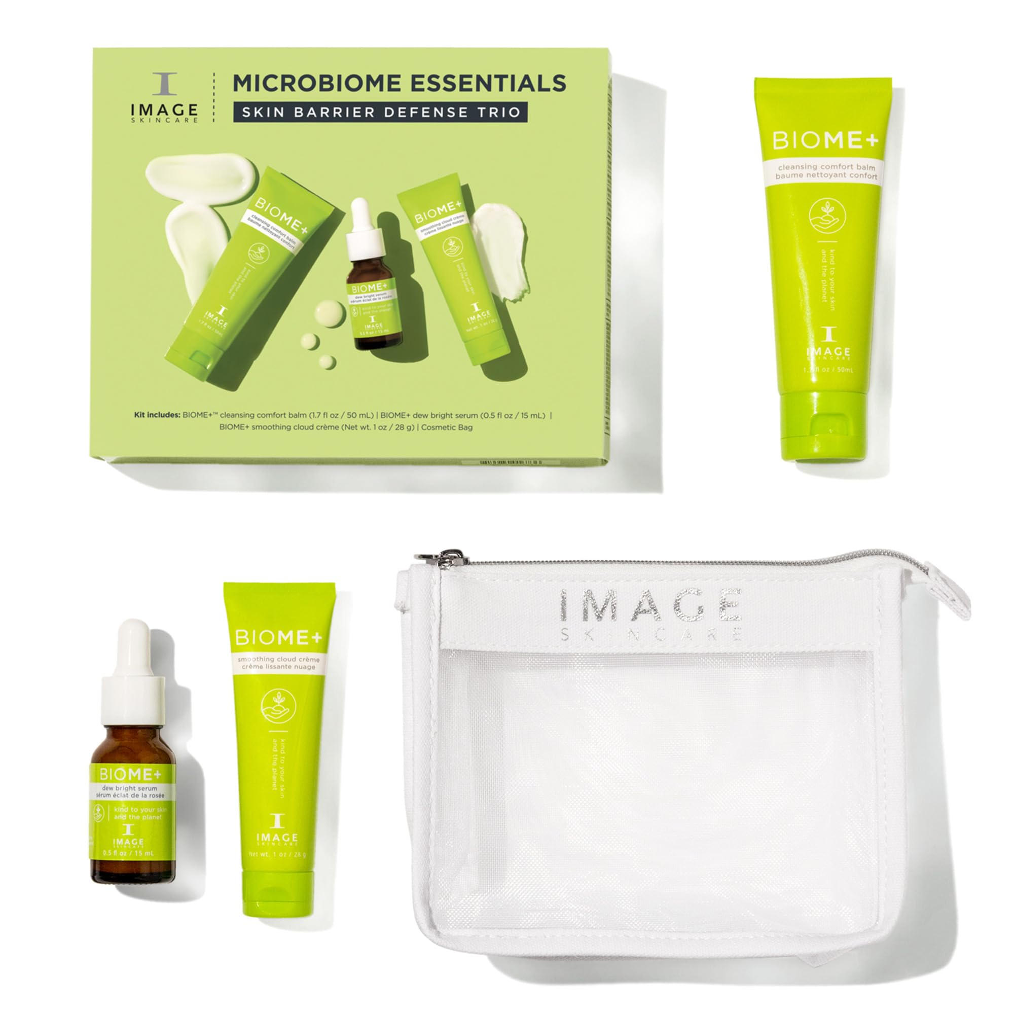 IMAGE Skincare, BIOME+ Microbiome Essentials Skin Barrier Defense Trio, 3 Step Travel Regimen with Facial Cleansing Balm, Dew Se