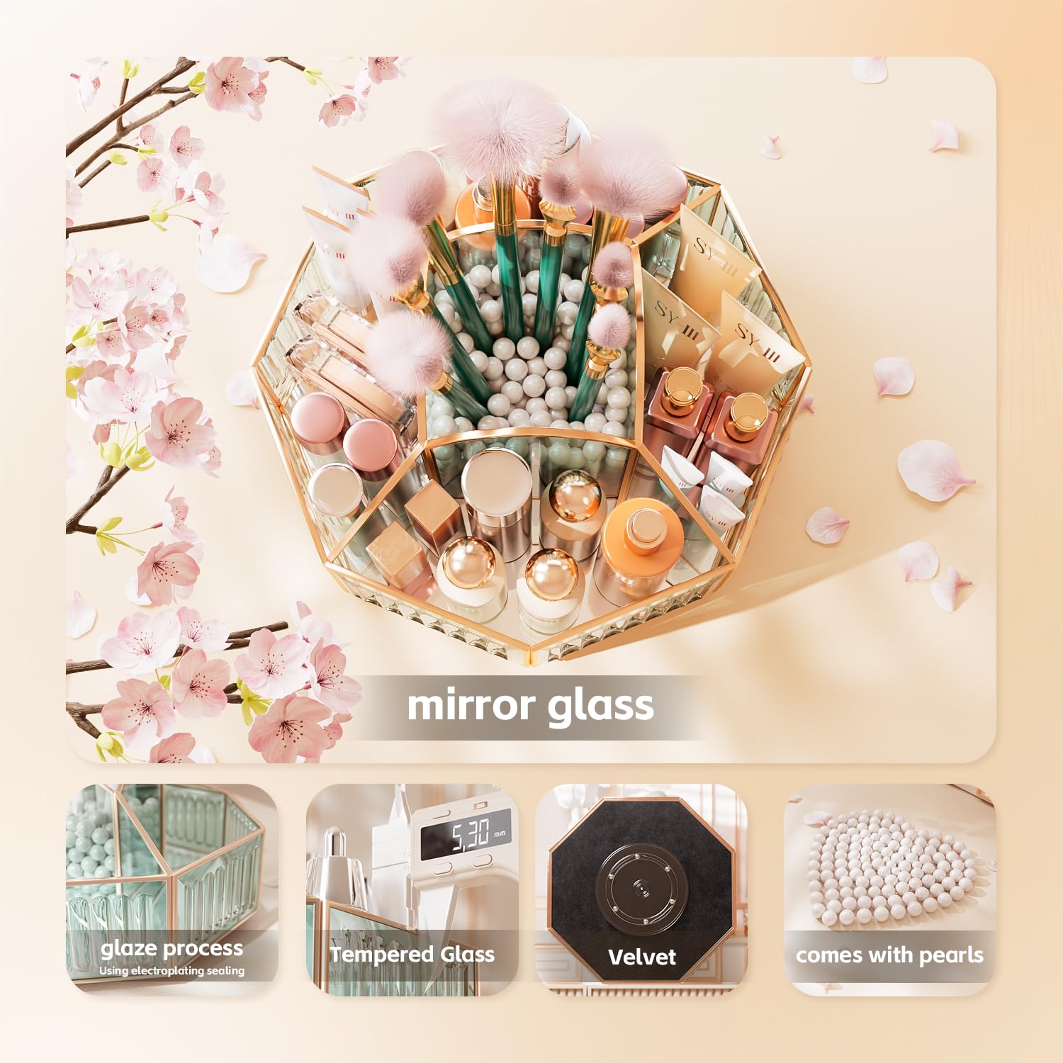 Coralhouse Rotating Makeup Organizer Makeup Organizer Countertop High Hardness Glass Cosmetic And Skincare Organizer,Bathroom Co