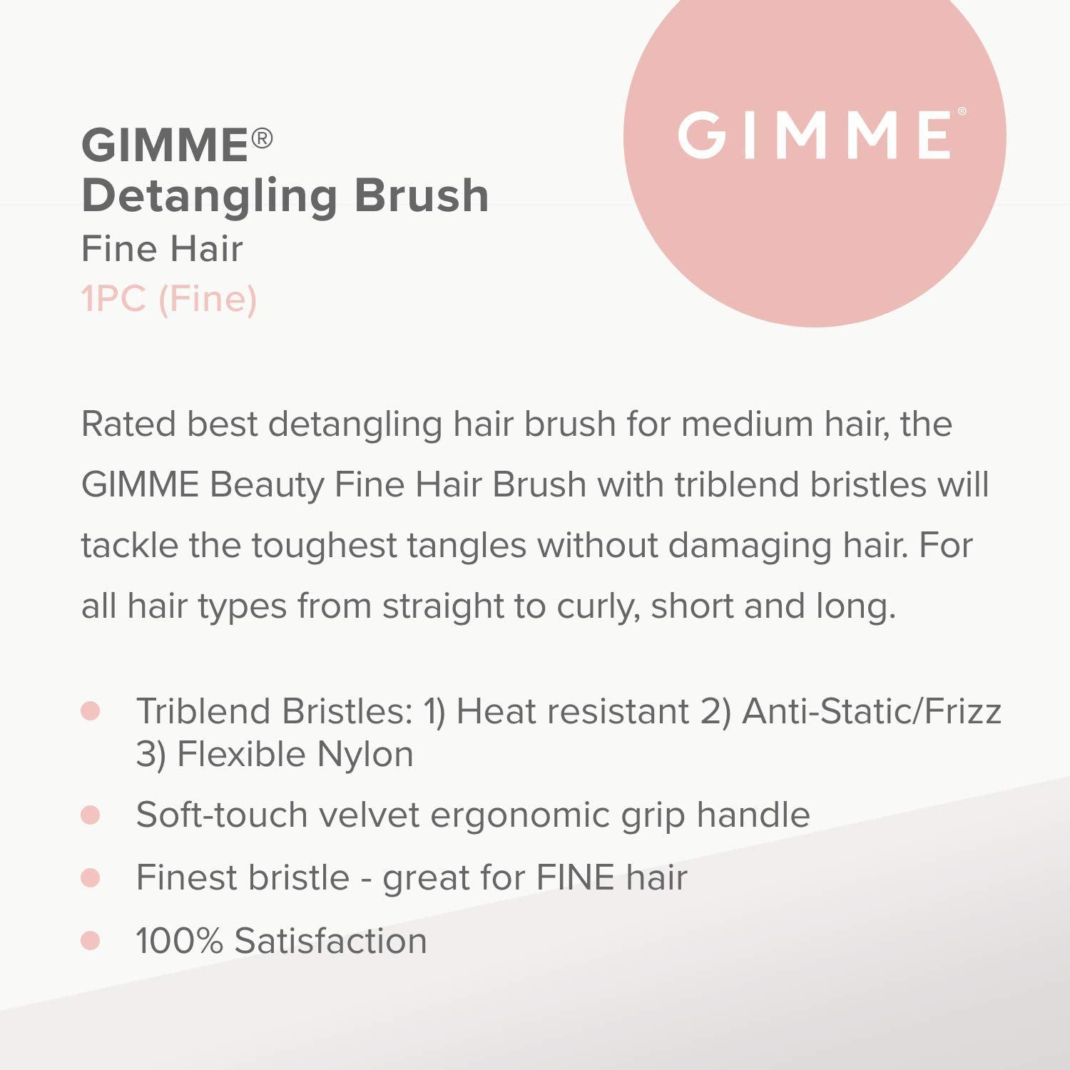 Gimme Beauty - Fine Hair Brush - Damage-Free Detangling Brush - Hair Brush for Thin, Fragile, & Fine Hair with Anti-Static, & He