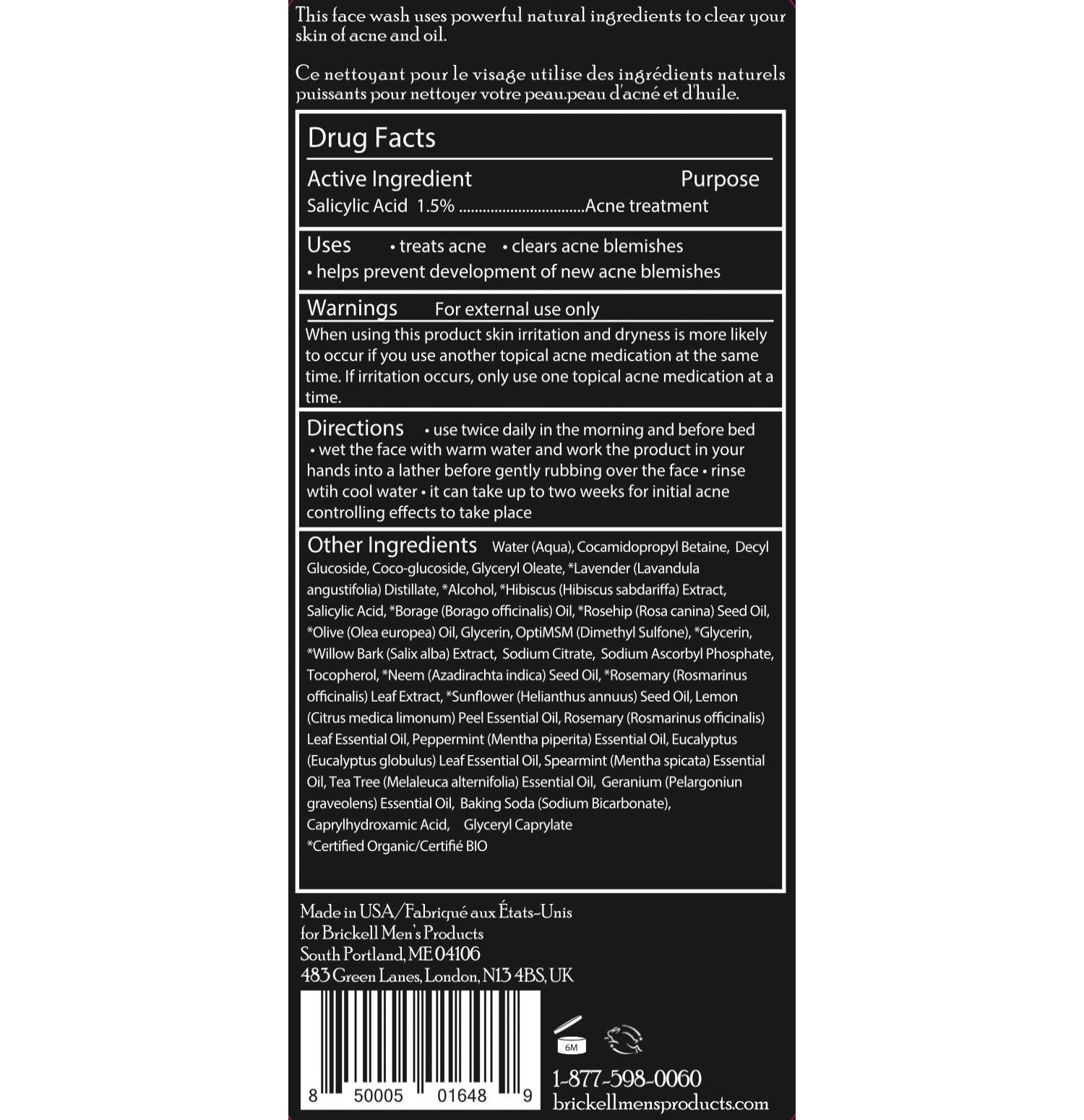 Brickell Men's Acne Face Wash for Men, Natural and Organic Men's Acne Face Wash to Cleanse Skin and Eliminate Acne, Clears Break