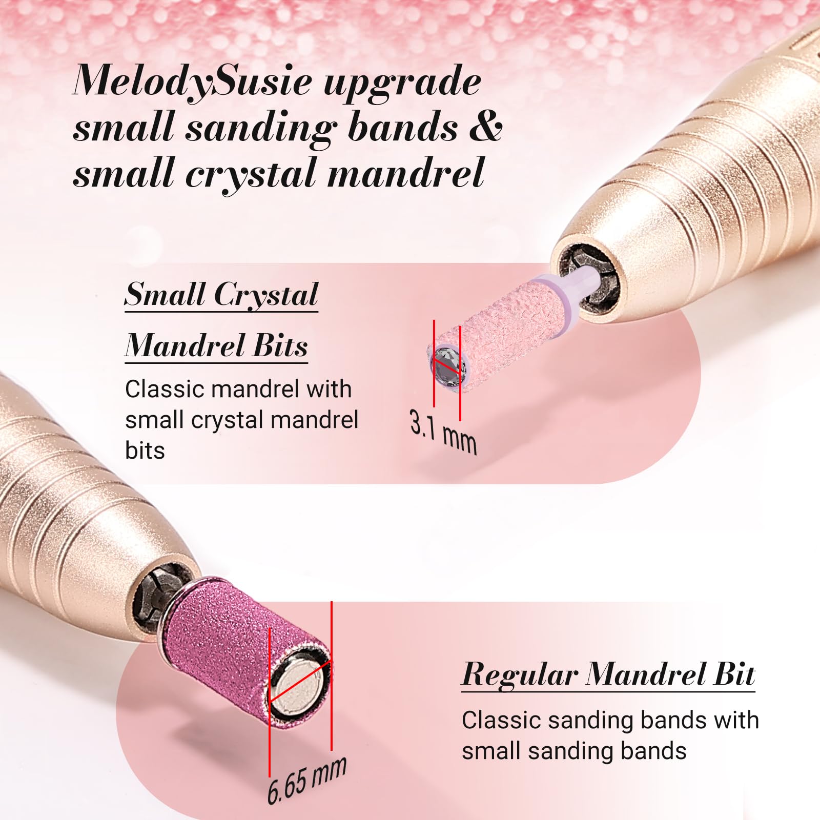 Melodysusie 50 Pcs Nail Drill Bits Small Sanding Bands With 3.1Mm Mandrel Bit, 120 Medium Grit Nail File For Acrylic Nails Gel M