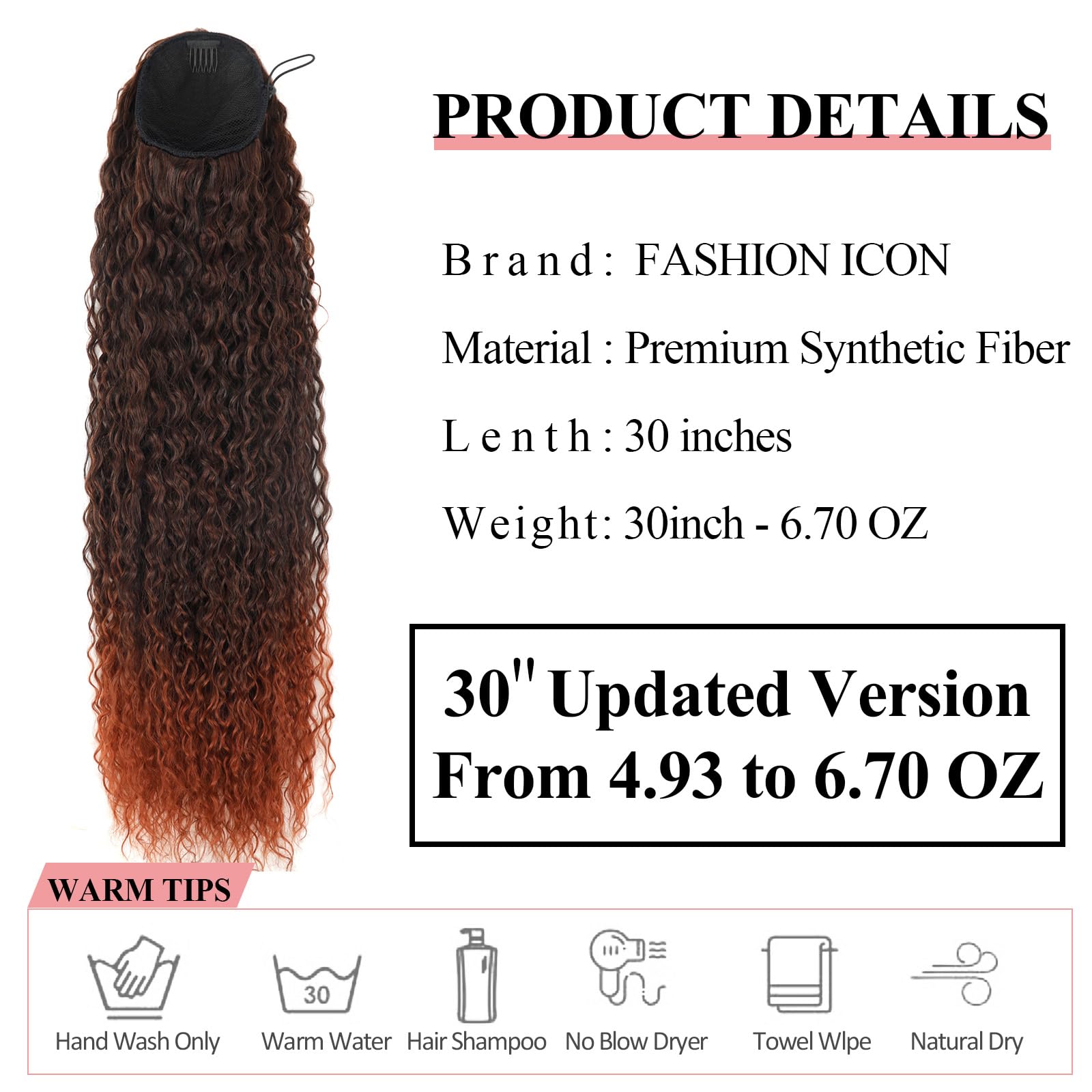 Long Curly Drawstring Ponytail Extension 30Inch Corn Wave Clip In Ponytail Extensions For Black Women Drawstring Ponytail Extens