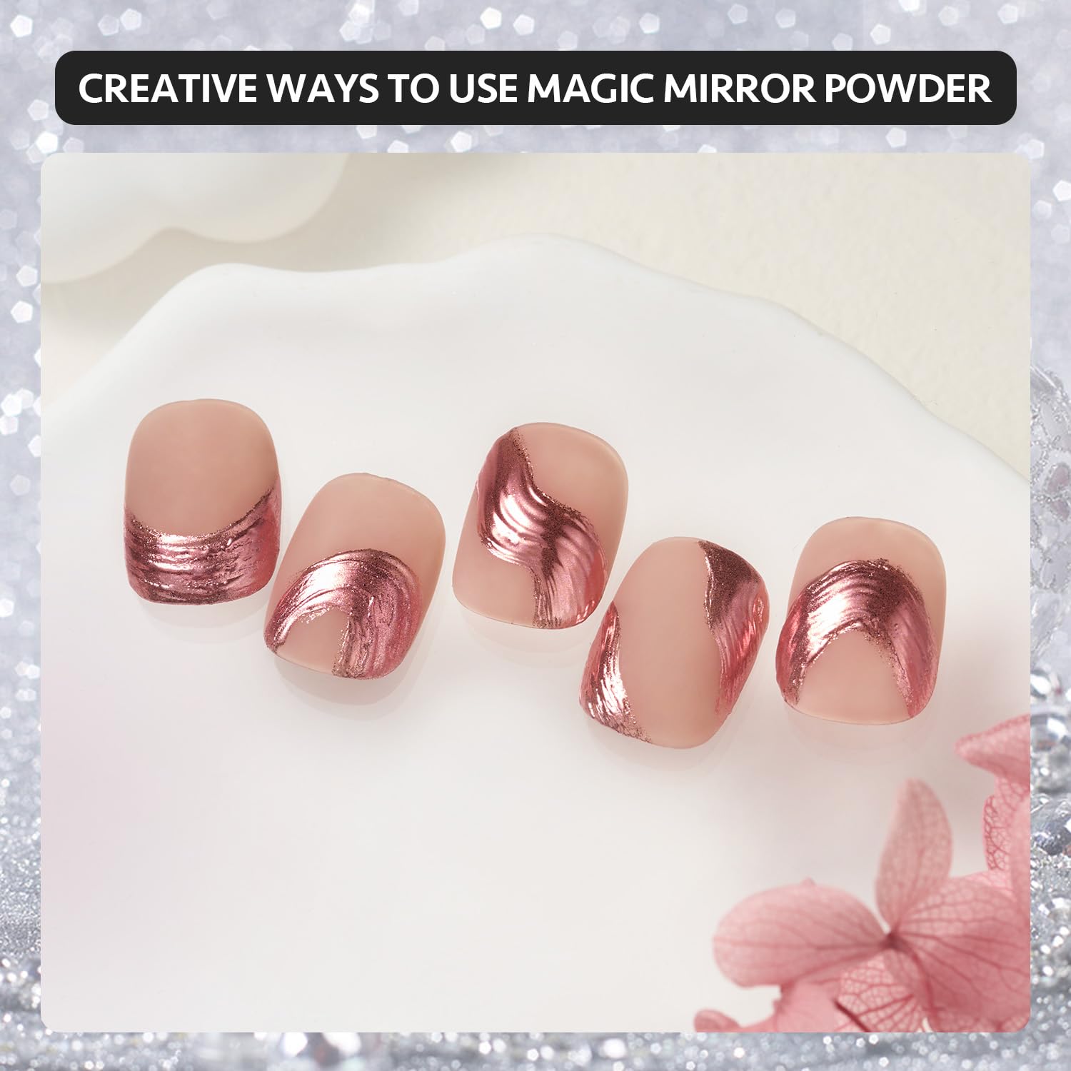 Gaoy Chrome Nail Powder, Pink Metallic Mirror Effect Holographic Shimmer Glitter Pigment Chameleon Nail Art Decorations, Rose Go