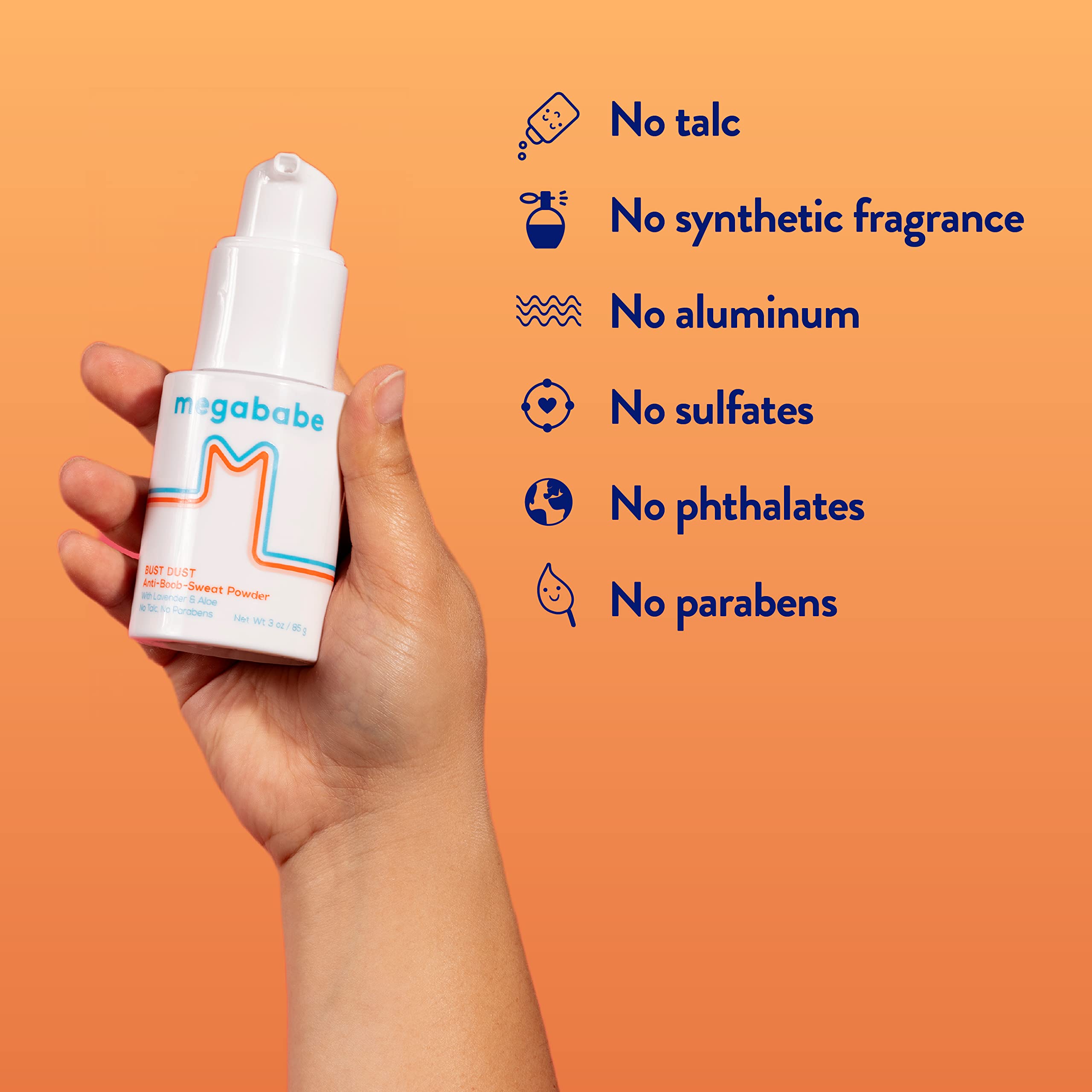 Megababe Sweat Absorbing Body Powder - Bust Dust  With Applicator Pump  Talc-Free, All Natural  3 Oz