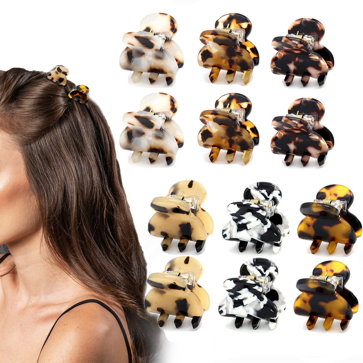 Cobahom 12 Pcs Small Hair Clips Mini Hair Claws Tortoise Shell Leopard Small Jaw Clips Tortoise Barrettes Acrylic Hair Jaw Clips