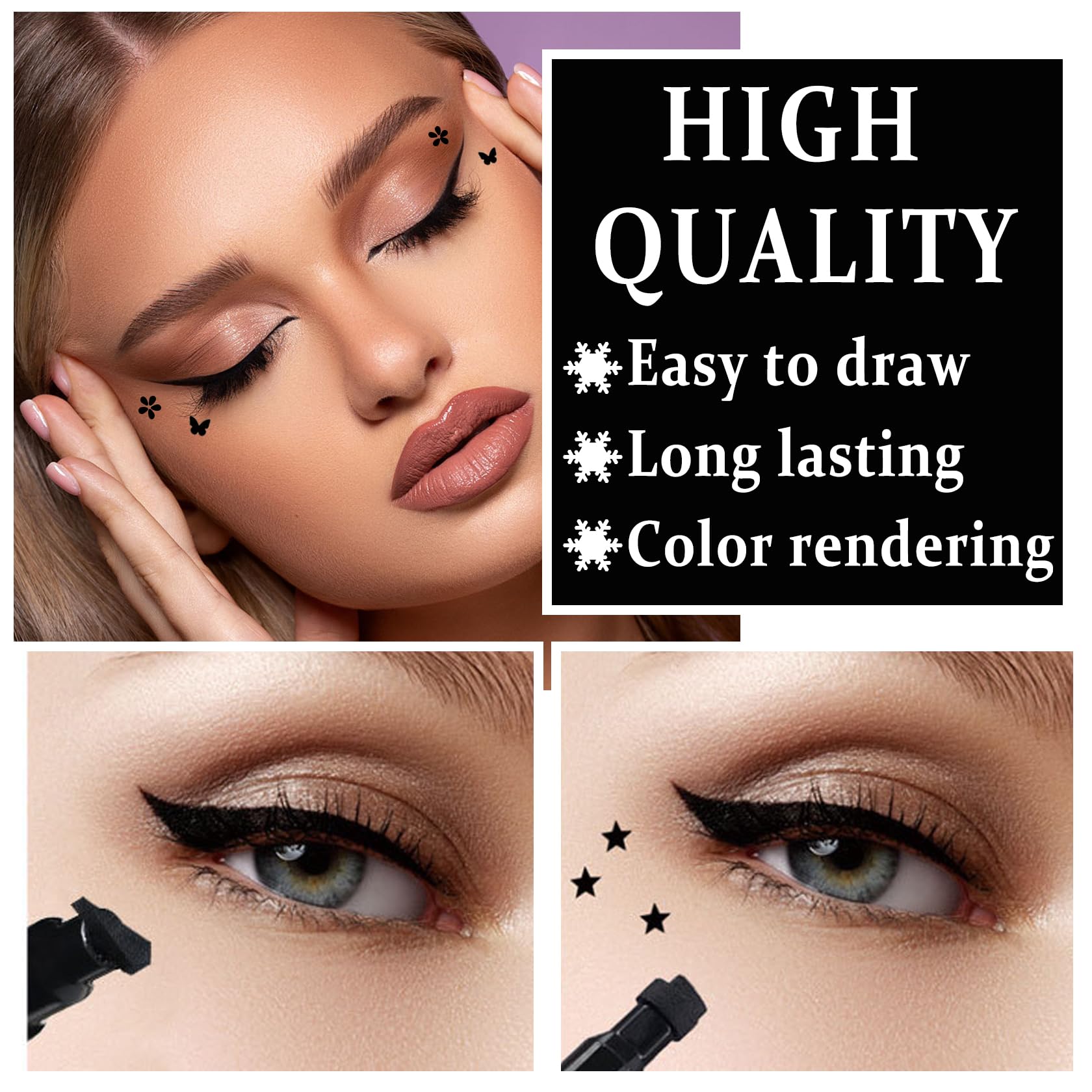 Xingxyuel 5Pcs Eyeliner Stamp Set Liquid Winged Eyeliner Stamp Pen Double-Headed Black Eye Liner Pencil Long-Lasting Waterproof