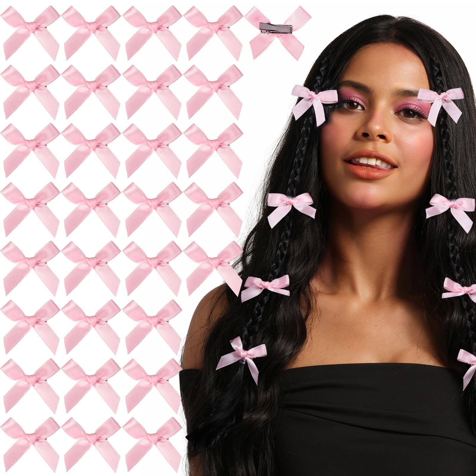 Teenitor 30pcs Pink Hair Bow Pink Bow, Pink Bows for Hair Small Hair Bows Mini Pink Bows for Hair, Hair Bows For Women, Hair Bow