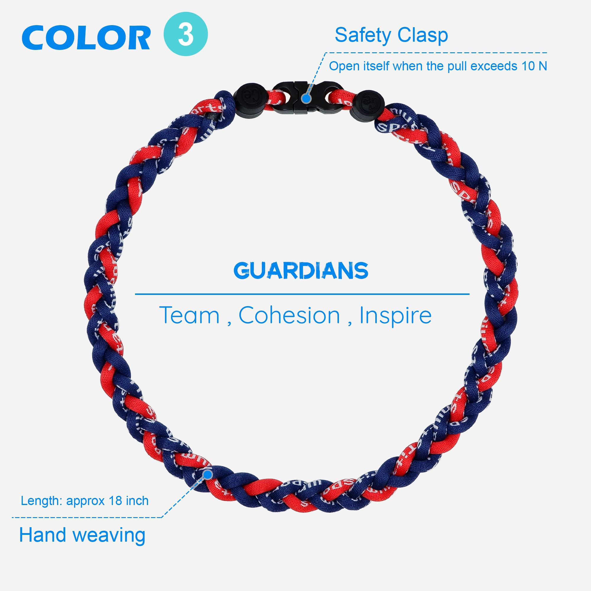 SUPBOMM 3 pcs Baseball Rope Necklaces, League Team Colors Braided Necklace, Baseball Team Gifts, Guardians